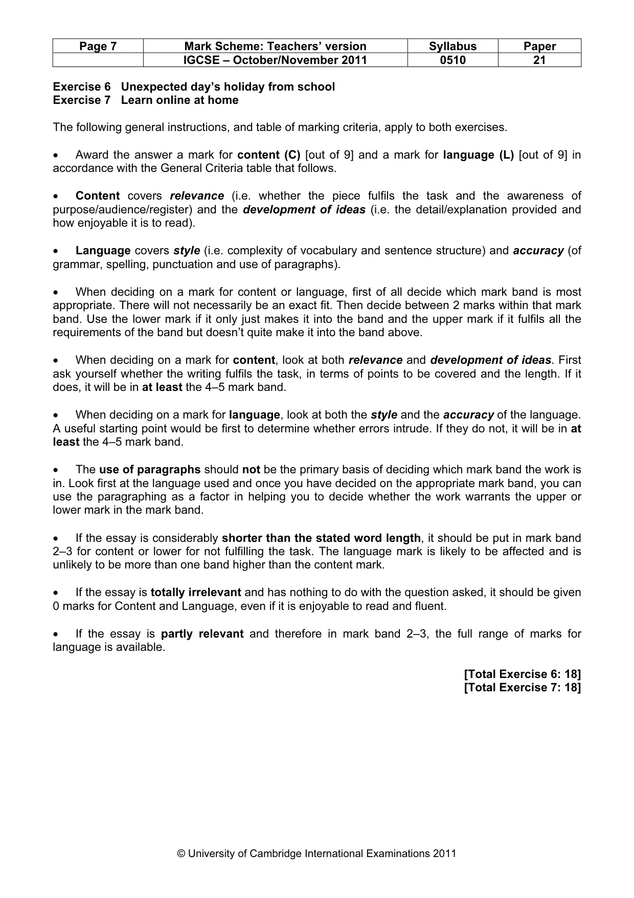 Mark scheme, page 7 of 9