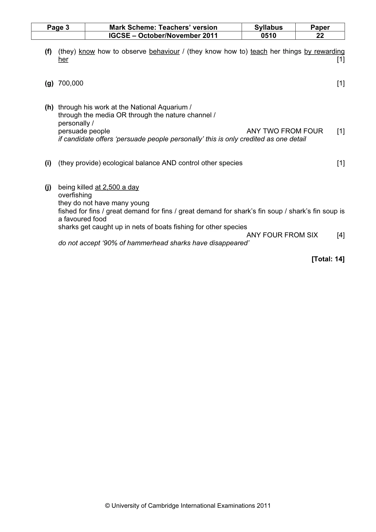 Mark scheme, page 3 of 9