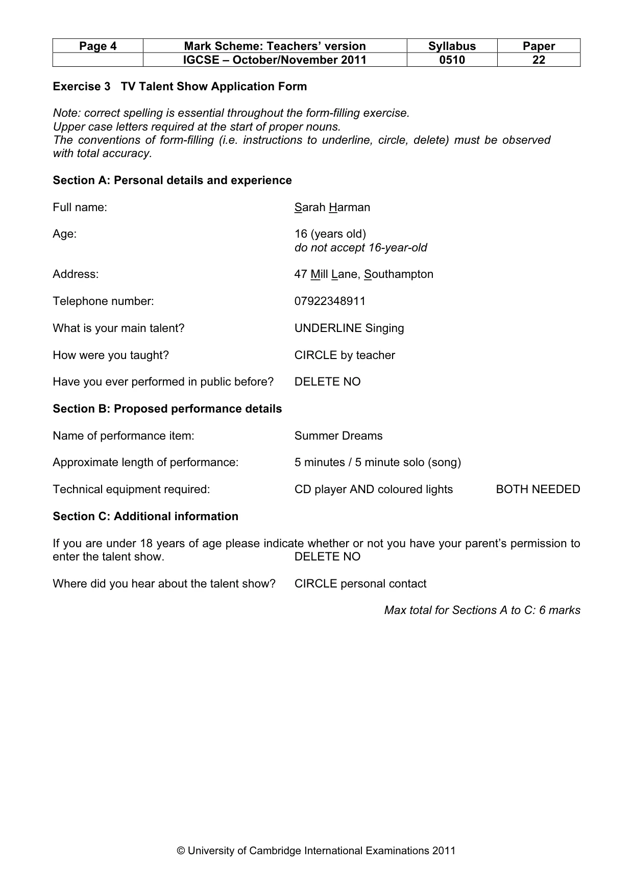 Mark scheme, page 4 of 9