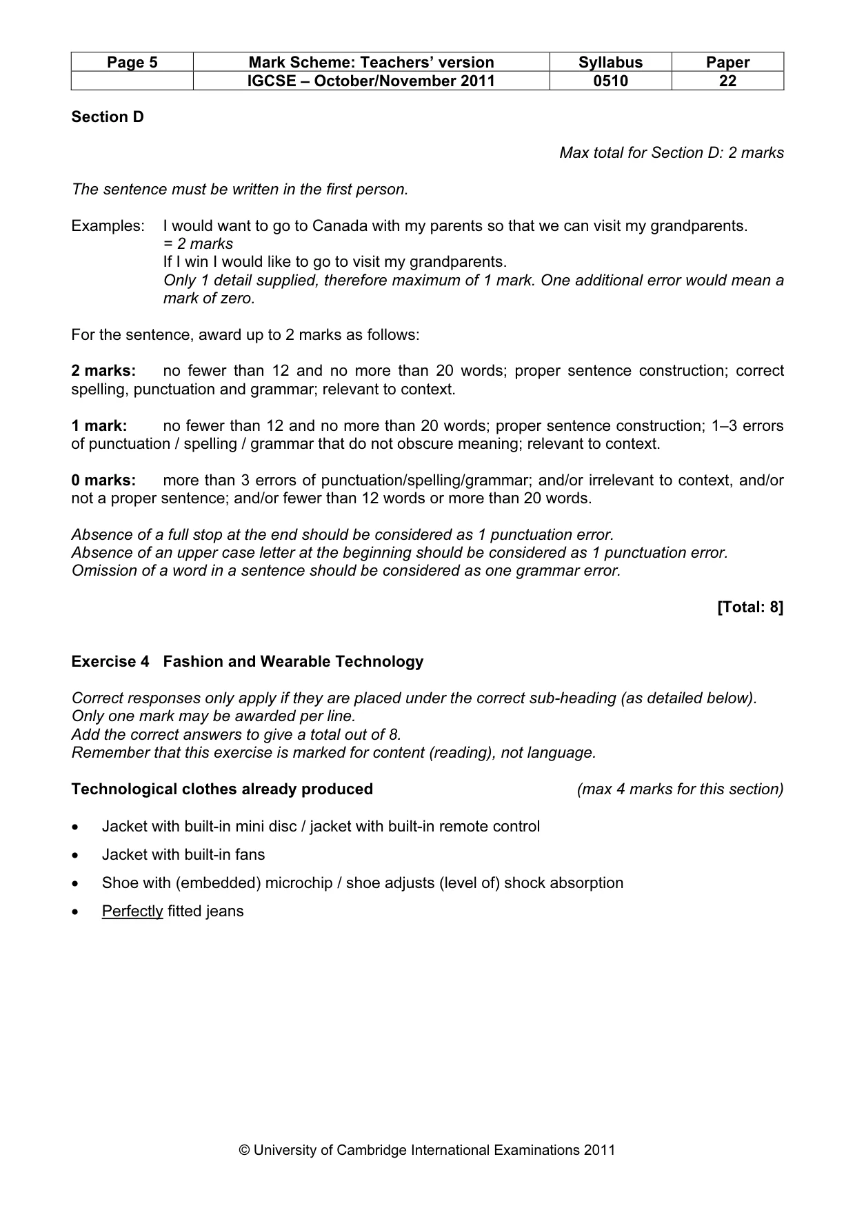 Mark scheme, page 5 of 9
