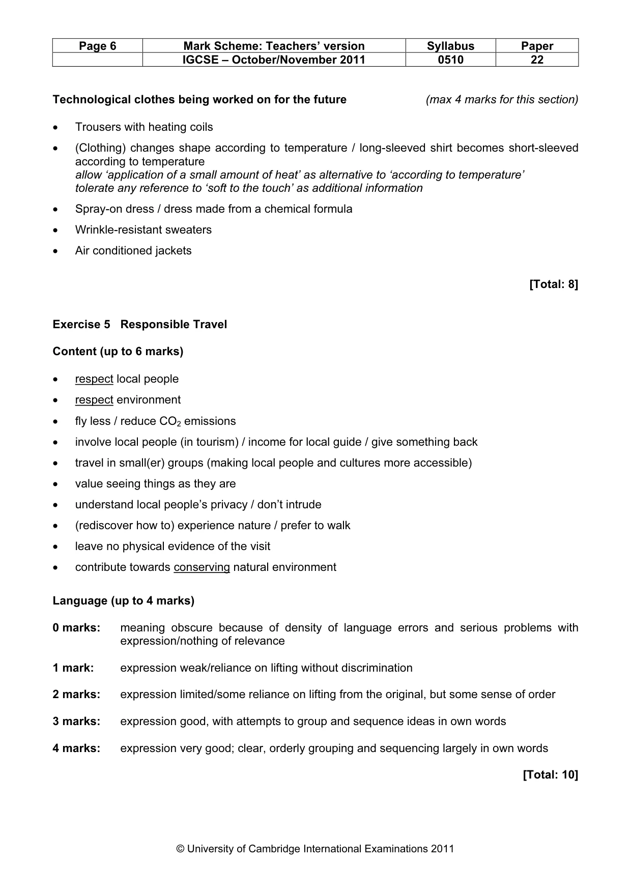 Mark scheme, page 6 of 9