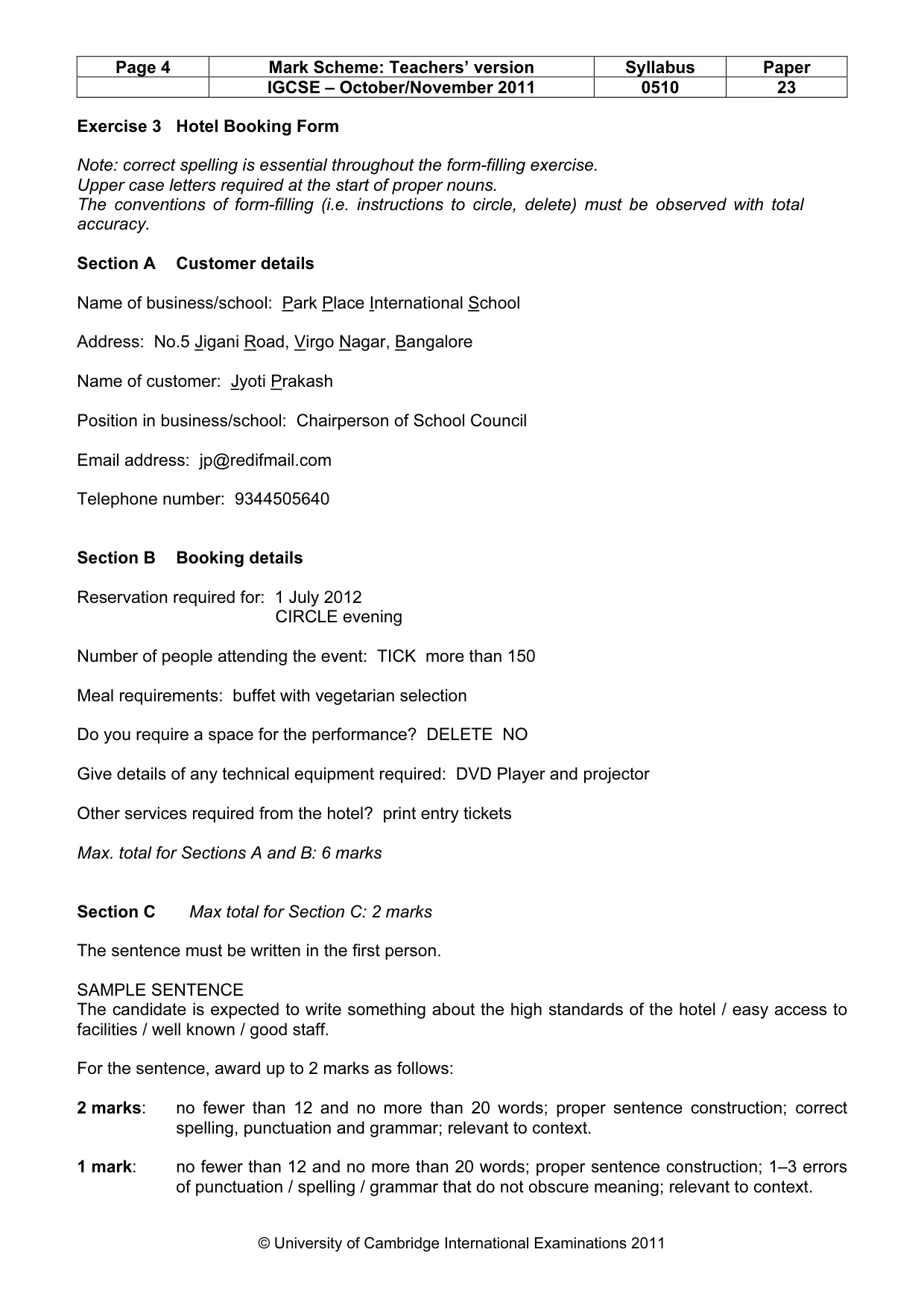 Mark scheme, page 4 of 10