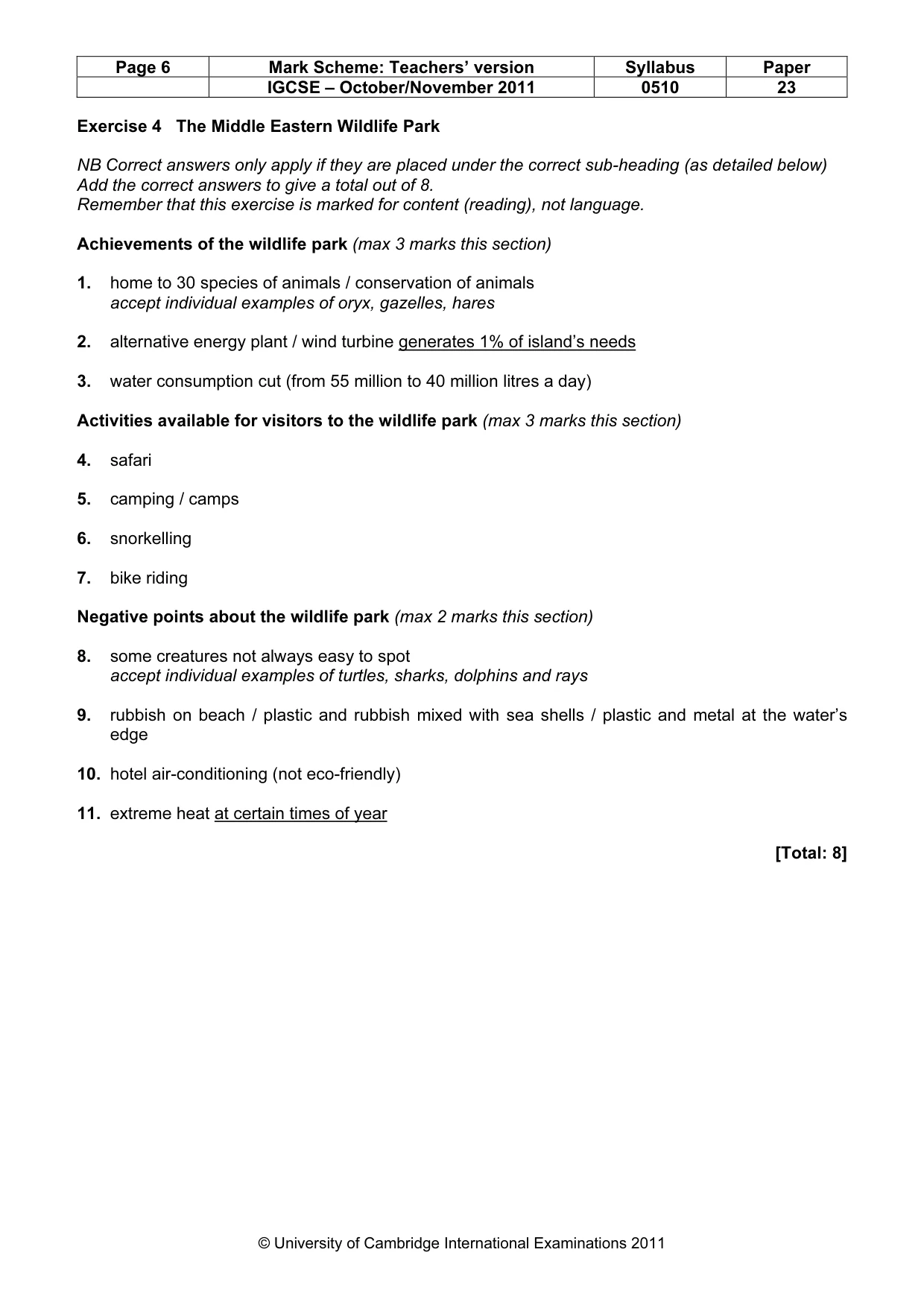 Mark scheme, page 6 of 10