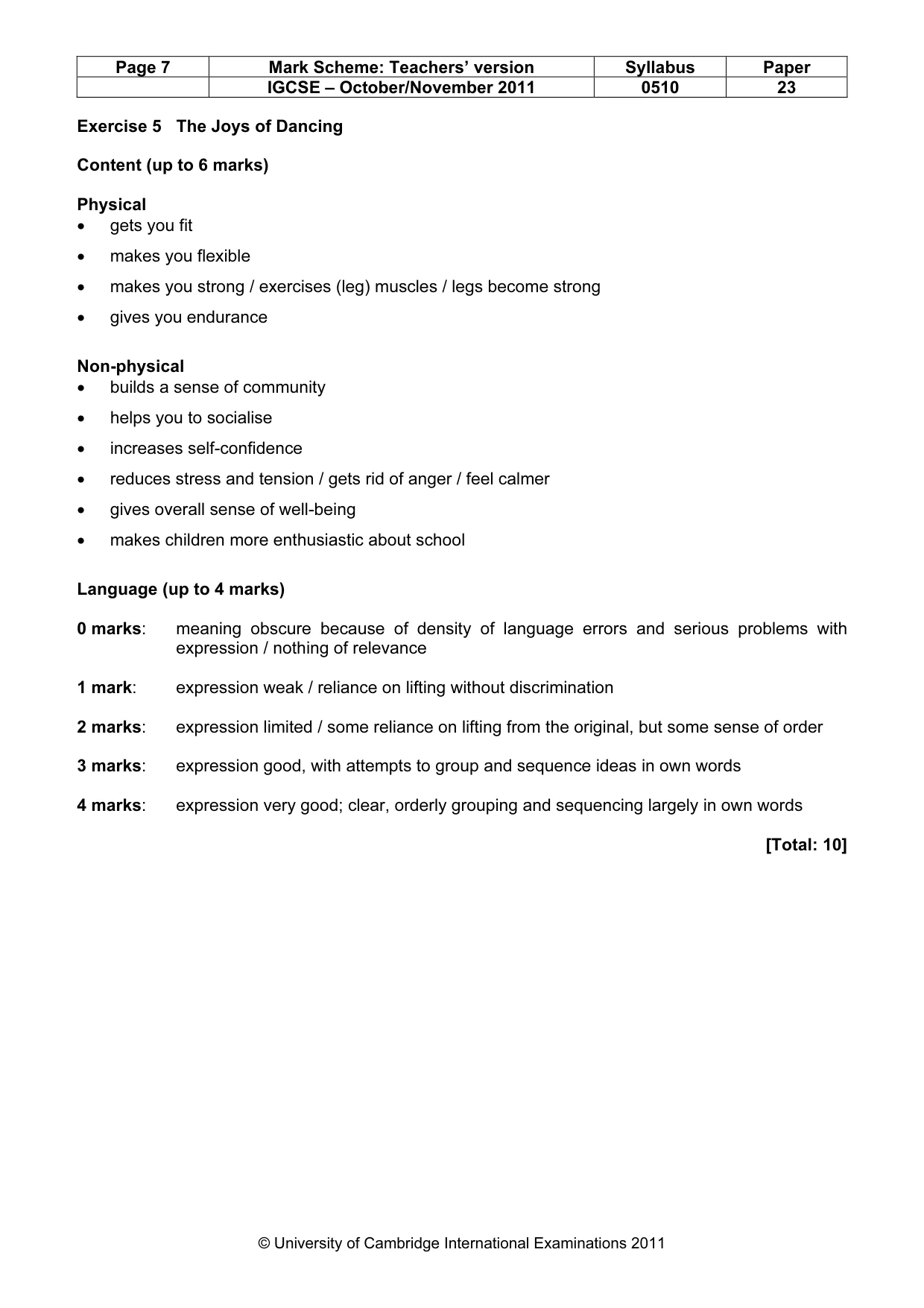Mark scheme, page 7 of 10