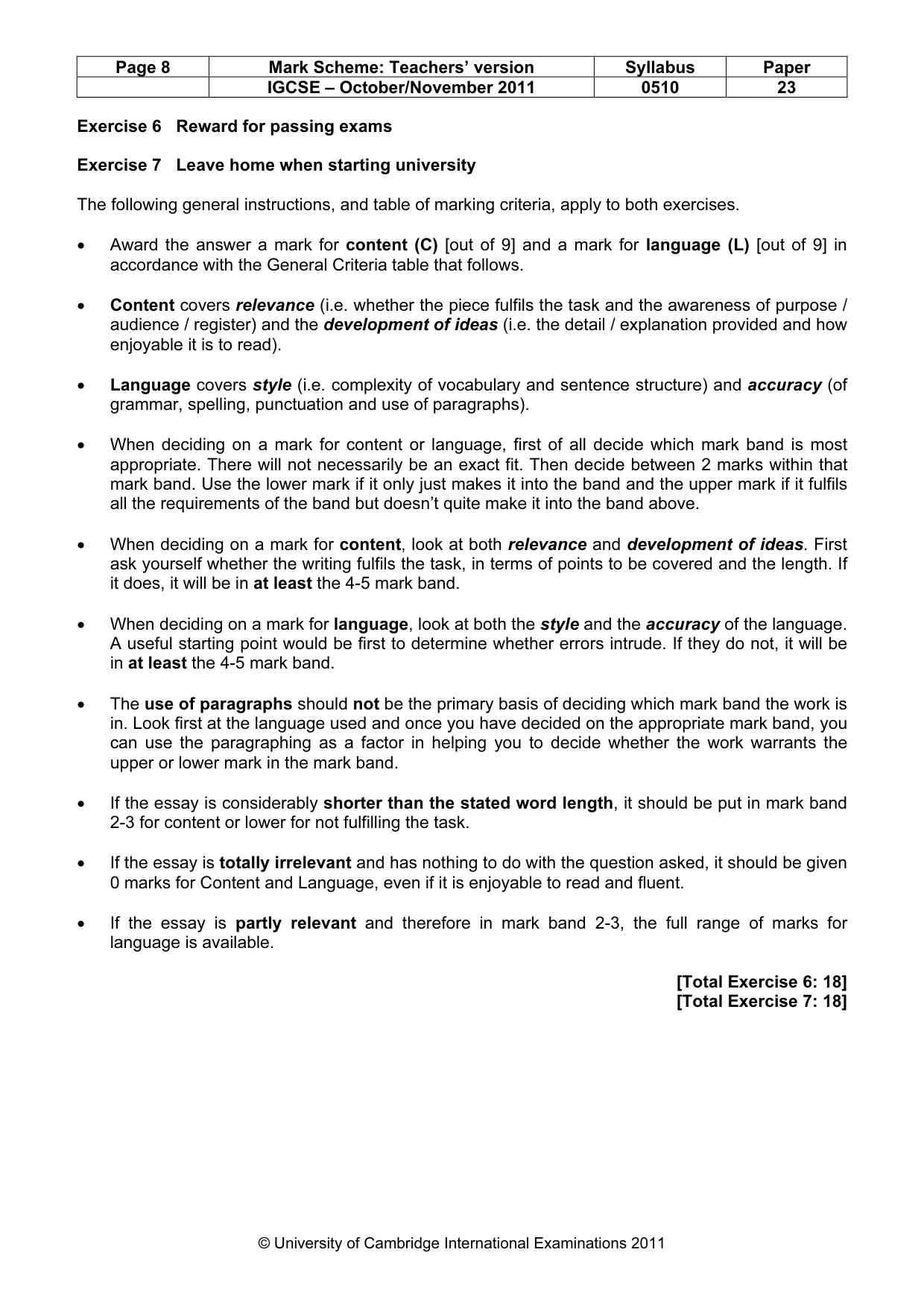 Mark scheme, page 8 of 10