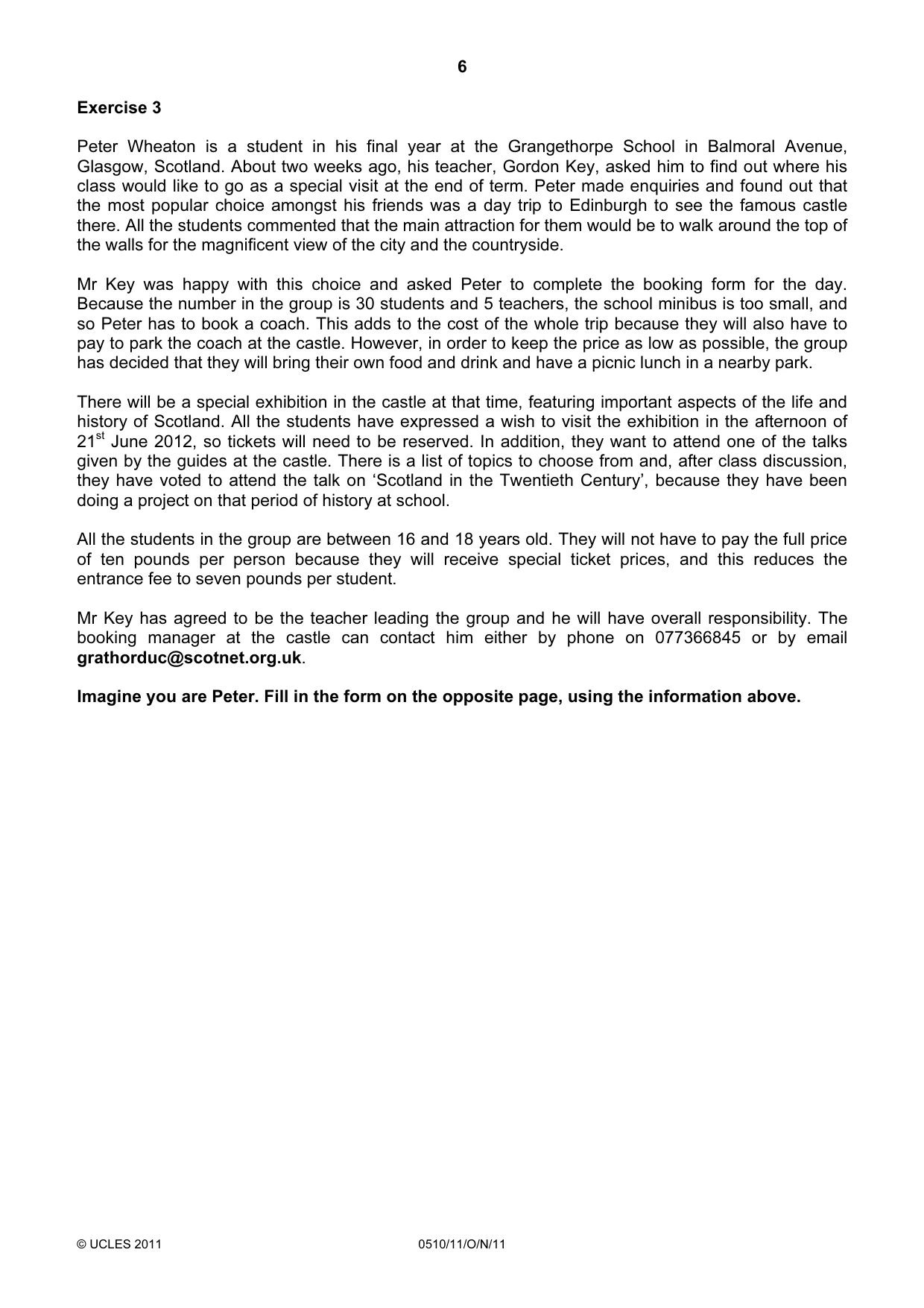 Cambridge IGCSE English - Second Language (oral endorsement) 0510 2011 Oct/Nov Paper 1 · Variant 1 question paper, page 6 of 16