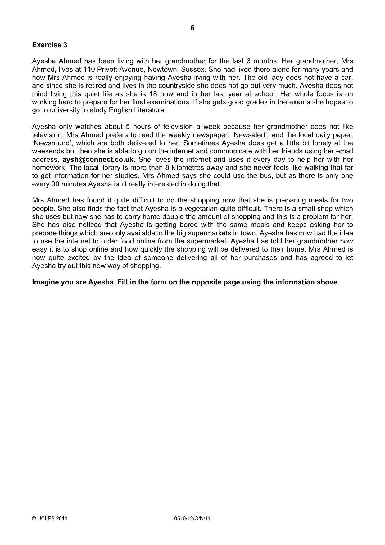Cambridge IGCSE English - Second Language (oral endorsement) 0510 2011 Oct/Nov Paper 1 · Variant 2 question paper, page 6 of 16