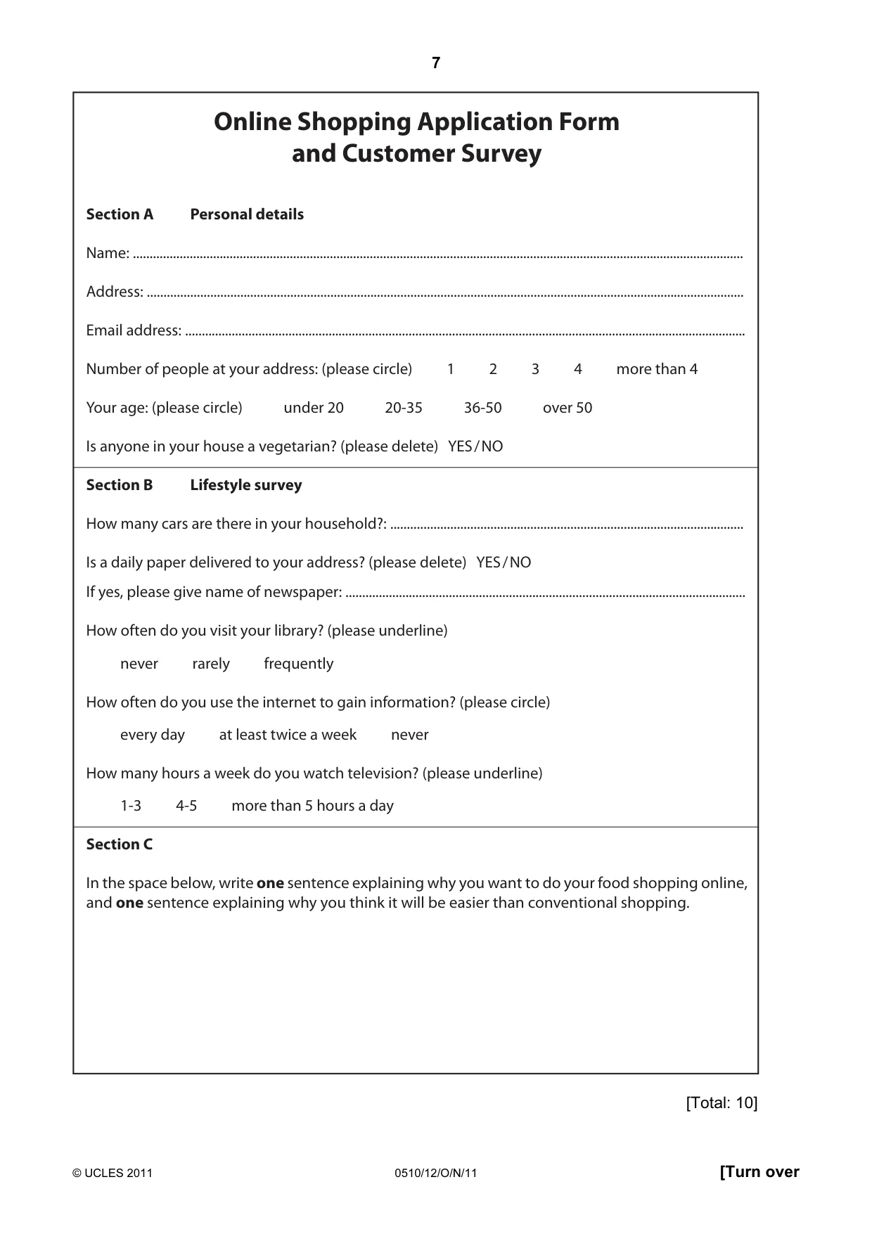 Cambridge IGCSE English - Second Language (oral endorsement) 0510 2011 Oct/Nov Paper 1 · Variant 2 question paper, page 7 of 16