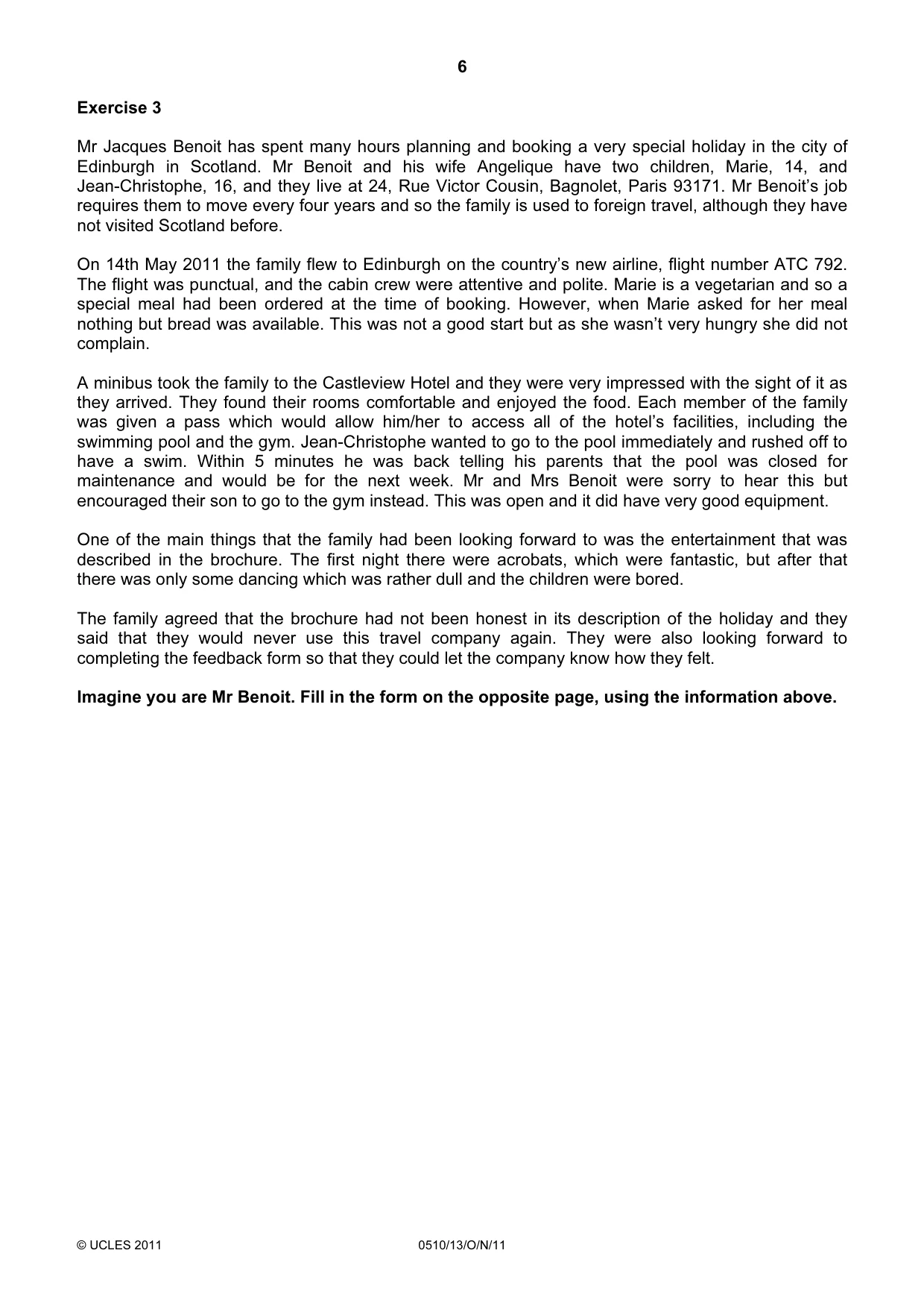 Cambridge IGCSE English - Second Language (oral endorsement) 0510 2011 Oct/Nov Paper 1 · Variant 3 question paper, page 6 of 16