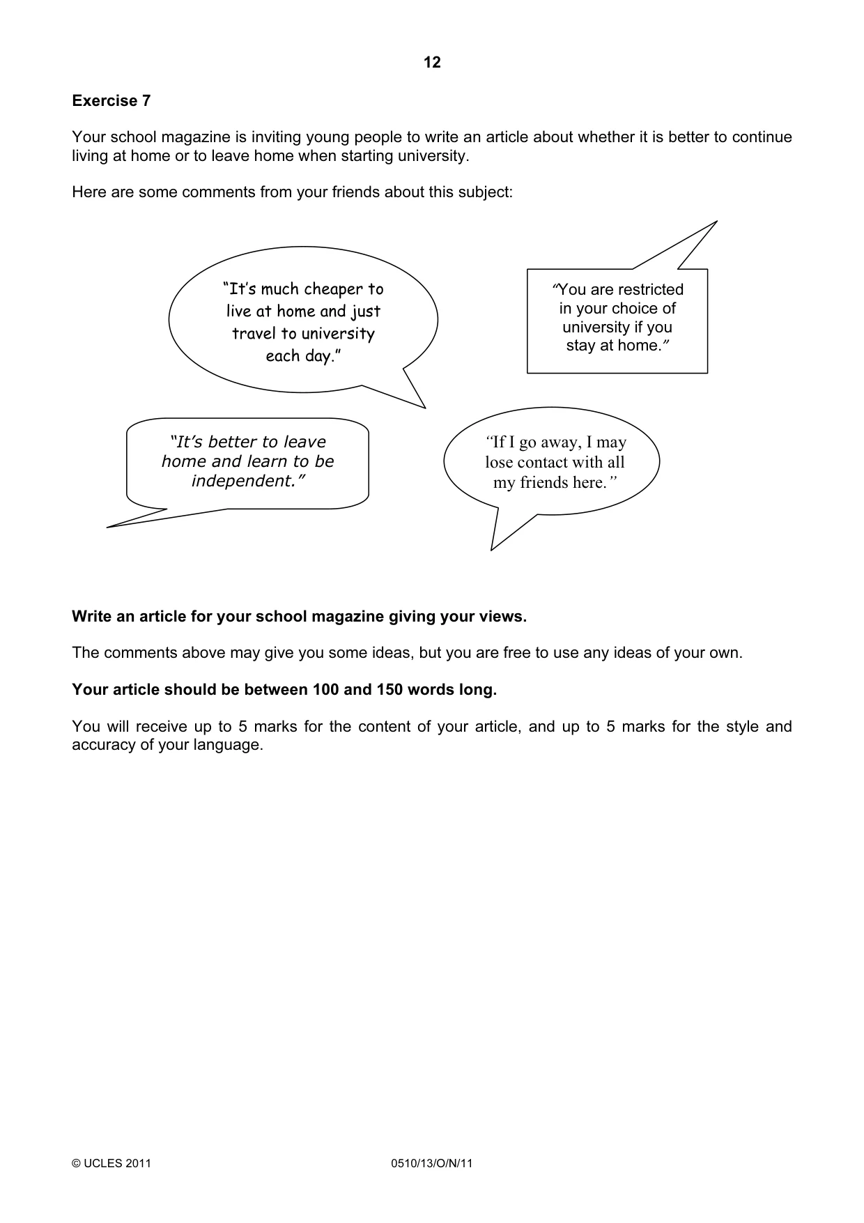 Cambridge IGCSE English - Second Language (oral endorsement) 0510 2011 Oct/Nov Paper 1 · Variant 3 question paper, page 12 of 16