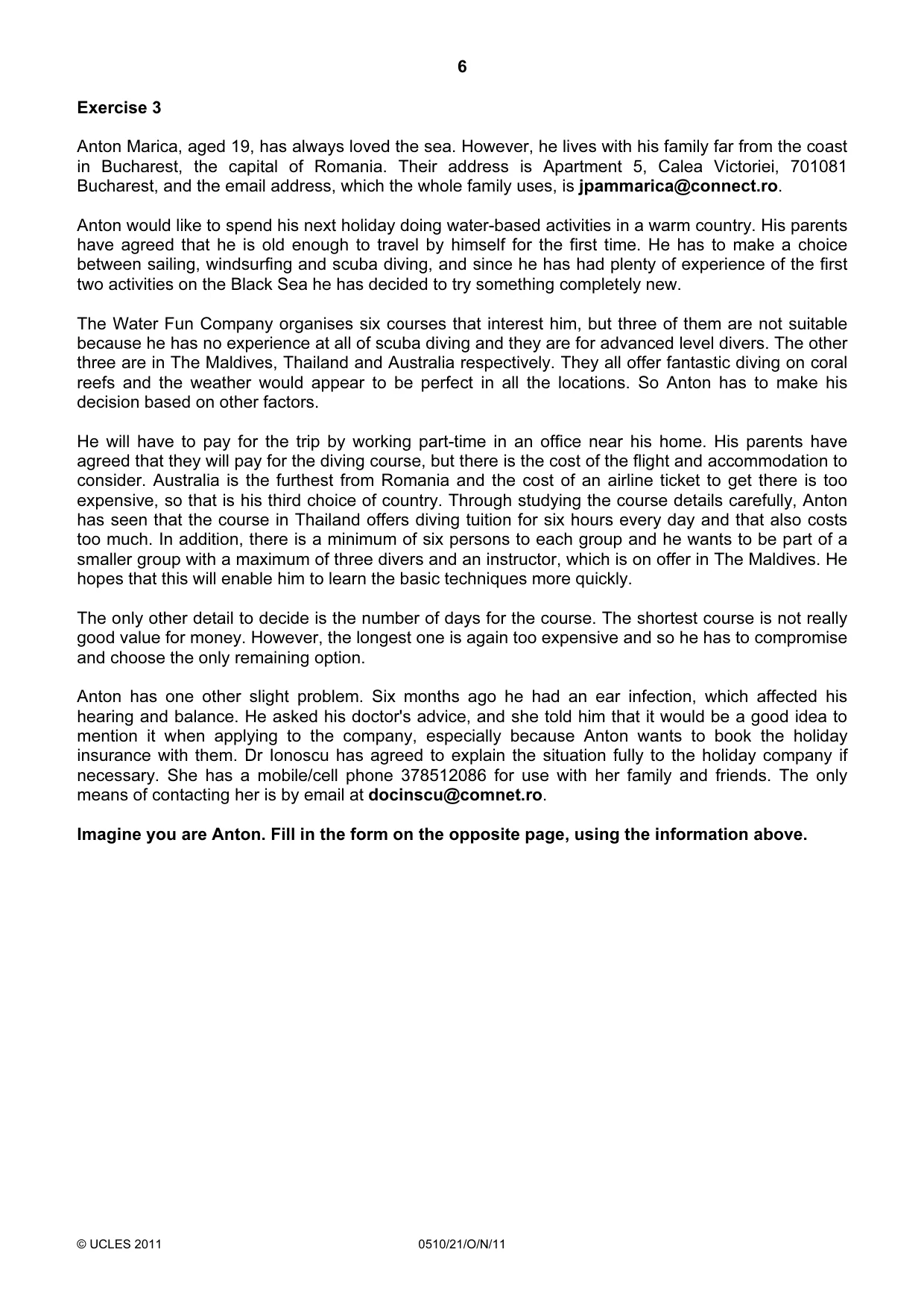 Cambridge IGCSE English - Second Language (oral endorsement) 0510 2011 Oct/Nov Paper 2 · Variant 1 question paper, page 6 of 16