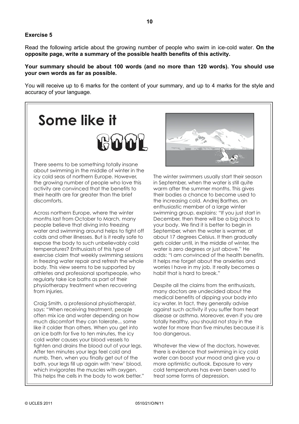 Cambridge IGCSE English - Second Language (oral endorsement) 0510 2011 Oct/Nov Paper 2 · Variant 1 question paper, page 10 of 16