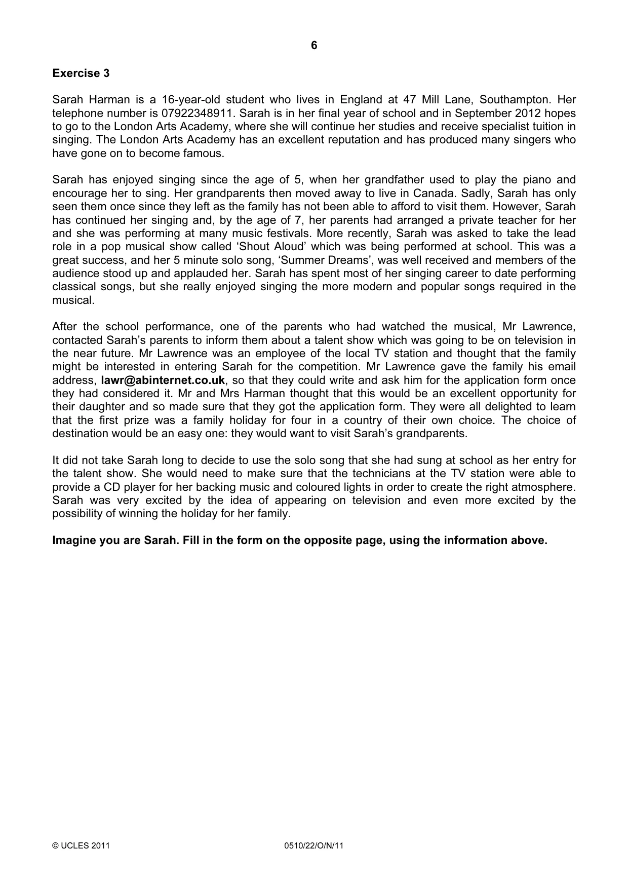 Cambridge IGCSE English - Second Language (oral endorsement) 0510 2011 Oct/Nov Paper 2 · Variant 2 question paper, page 6 of 16