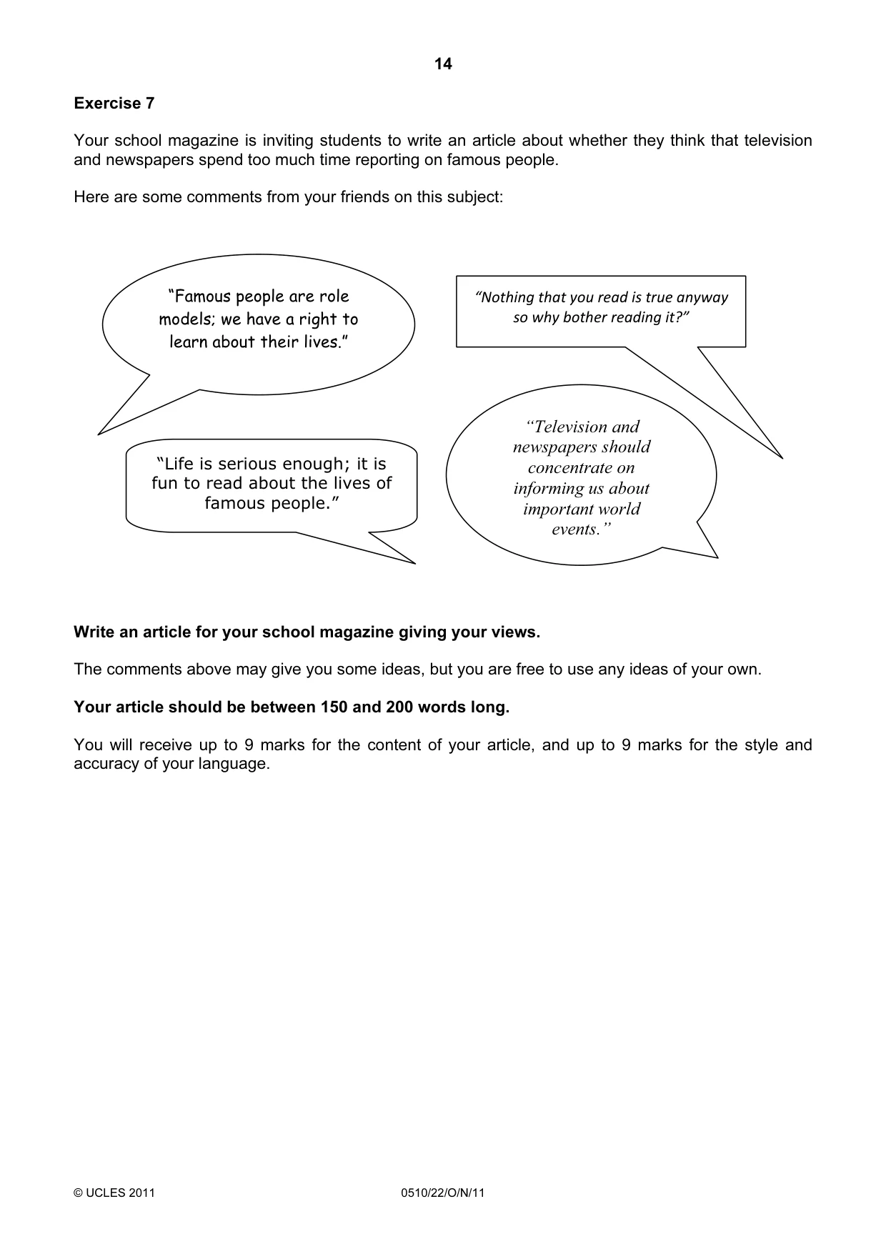Cambridge IGCSE English - Second Language (oral endorsement) 0510 2011 Oct/Nov Paper 2 · Variant 2 question paper, page 14 of 16