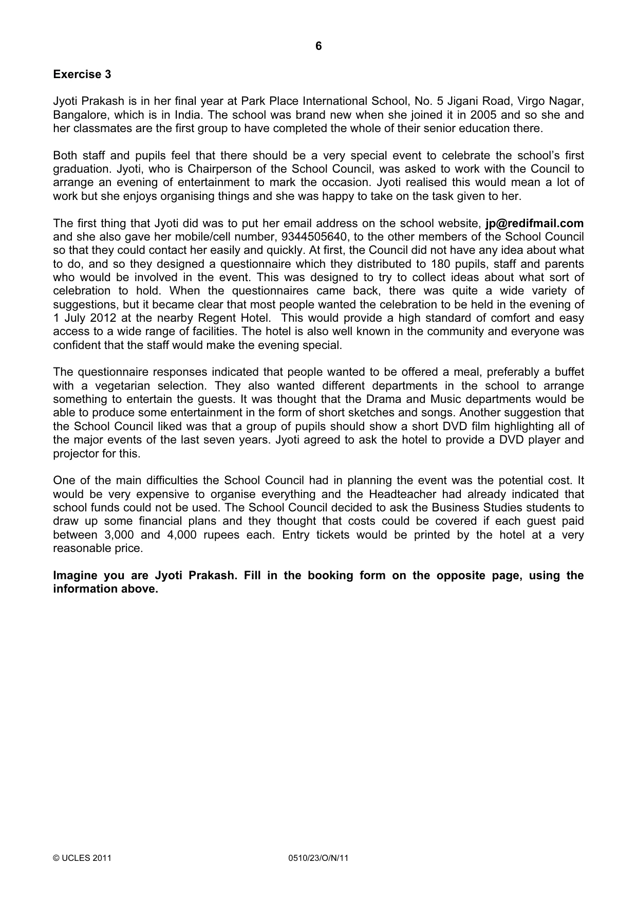 Cambridge IGCSE English - Second Language (oral endorsement) 0510 2011 Oct/Nov Paper 2 · Variant 3 question paper, page 6 of 16