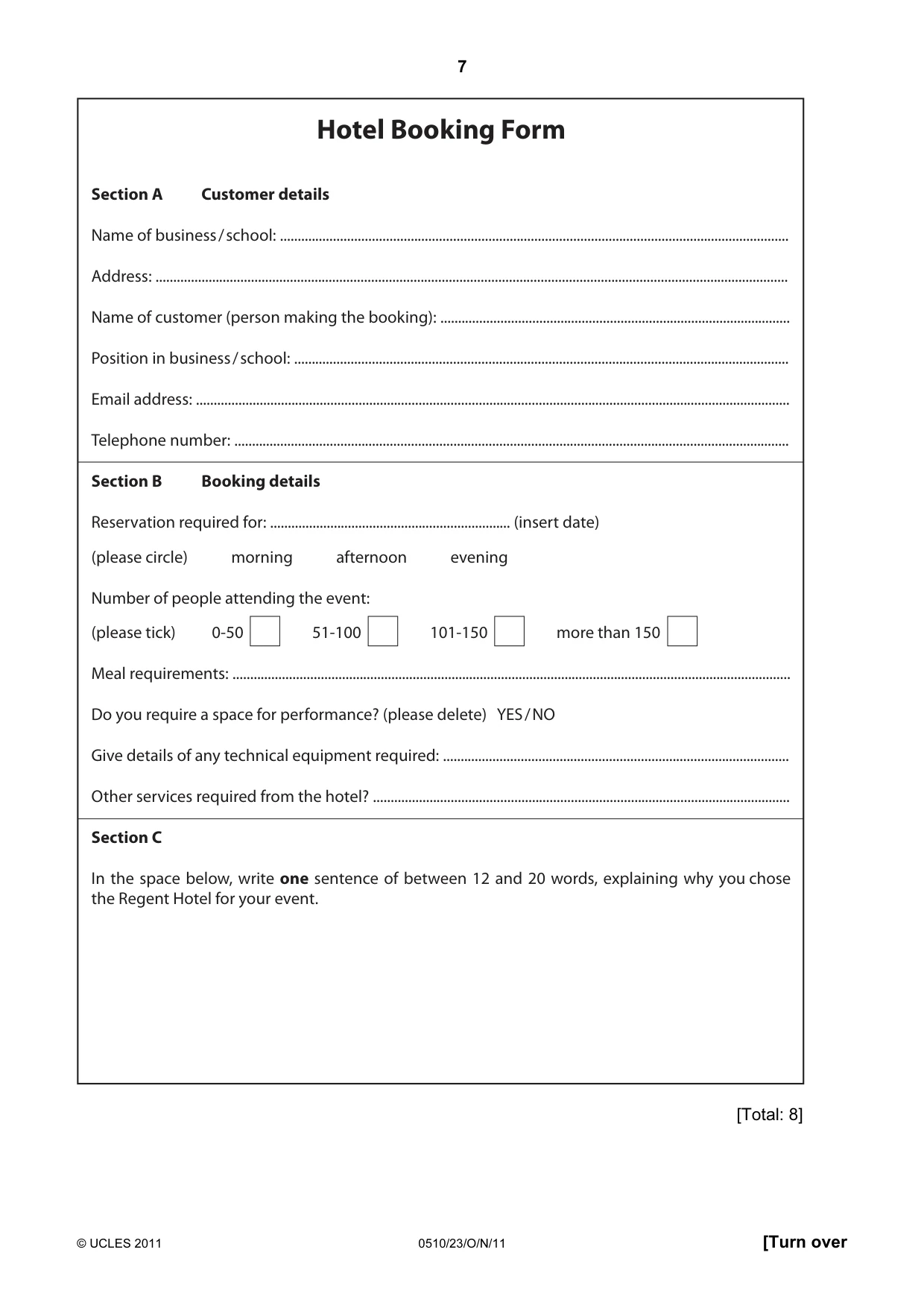 Cambridge IGCSE English - Second Language (oral endorsement) 0510 2011 Oct/Nov Paper 2 · Variant 3 question paper, page 7 of 16