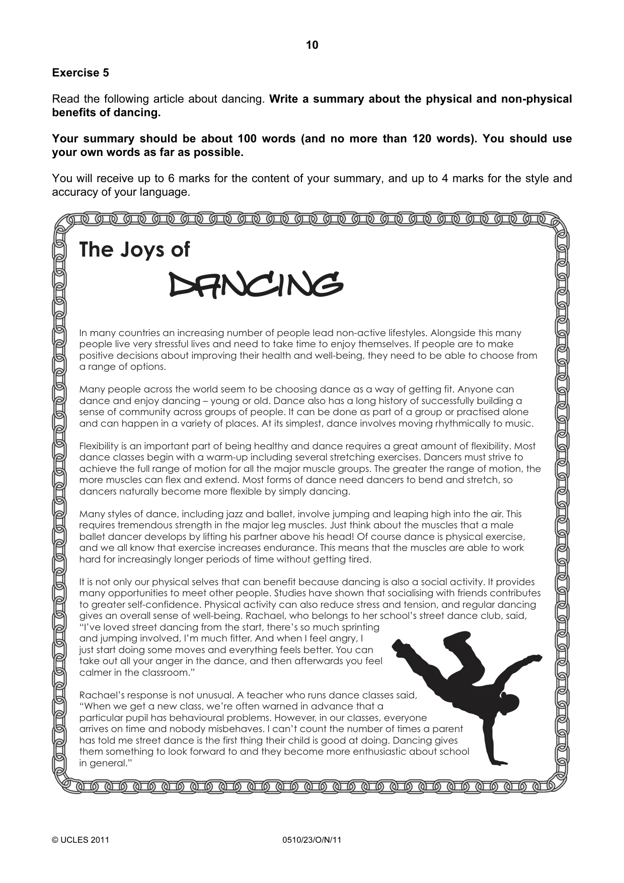 Cambridge IGCSE English - Second Language (oral endorsement) 0510 2011 Oct/Nov Paper 2 · Variant 3 question paper, page 10 of 16