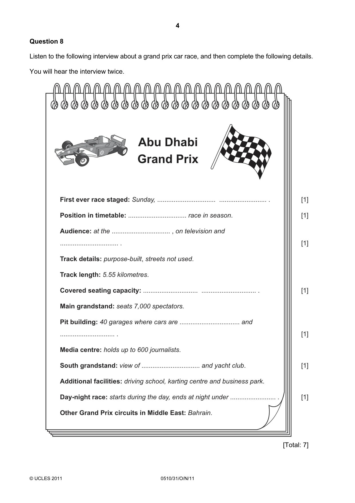 Cambridge IGCSE English - Second Language (oral endorsement) 0510 2011 Oct/Nov Paper 3 · Variant 1 question paper, page 4 of 8