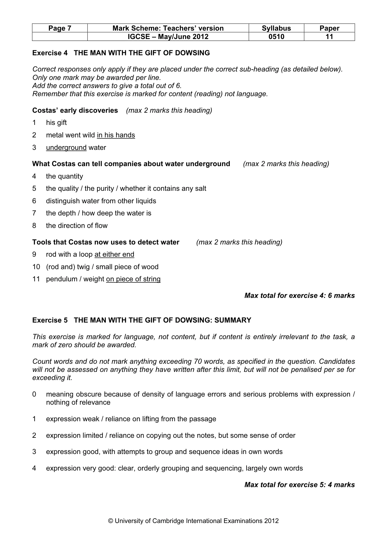 Mark scheme, page 7 of 9