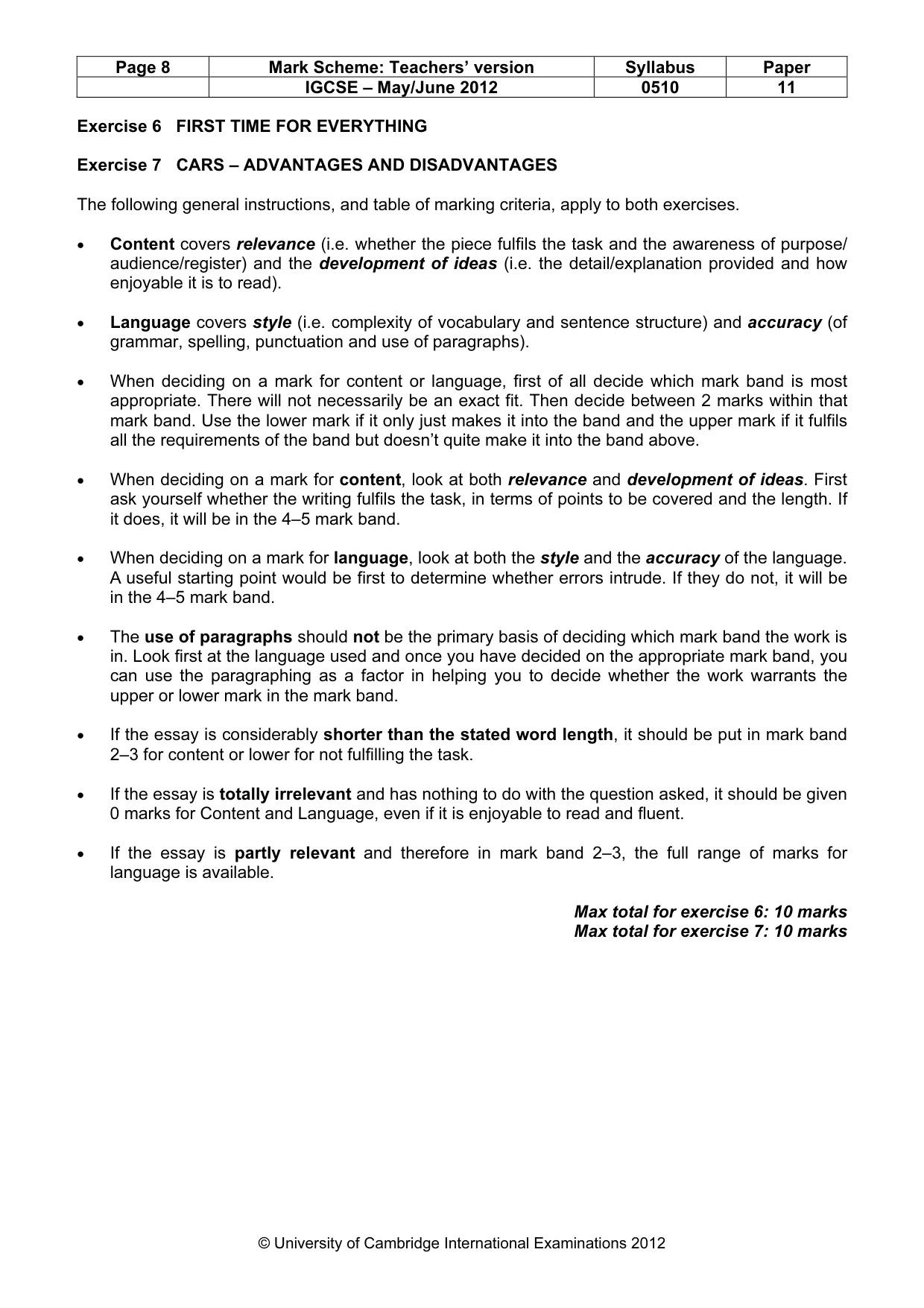 Mark scheme, page 8 of 9