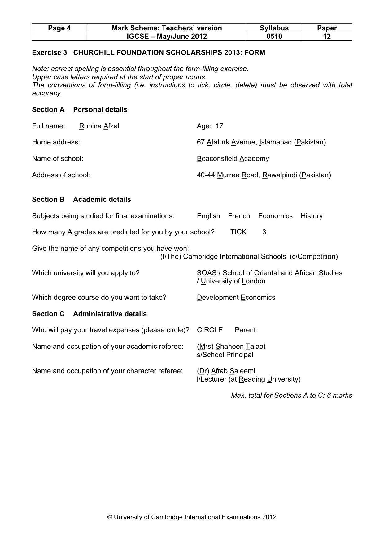 Mark scheme, page 4 of 9