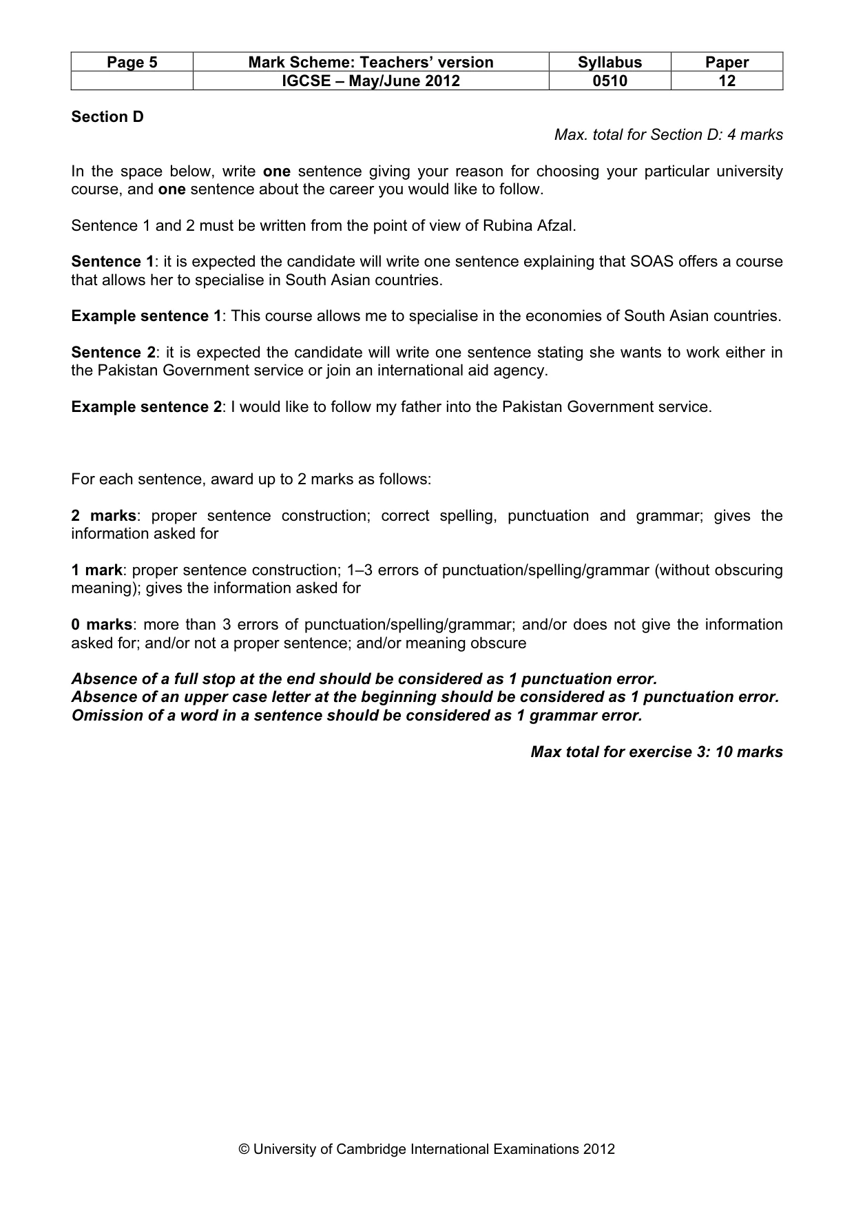 Mark scheme, page 5 of 9