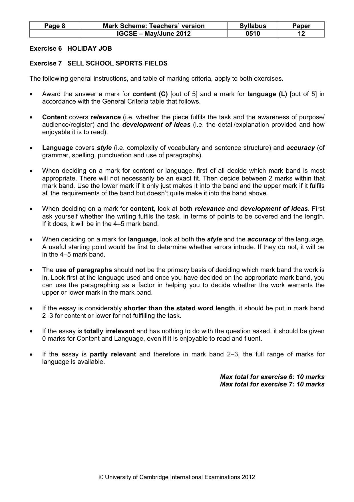 Mark scheme, page 8 of 9