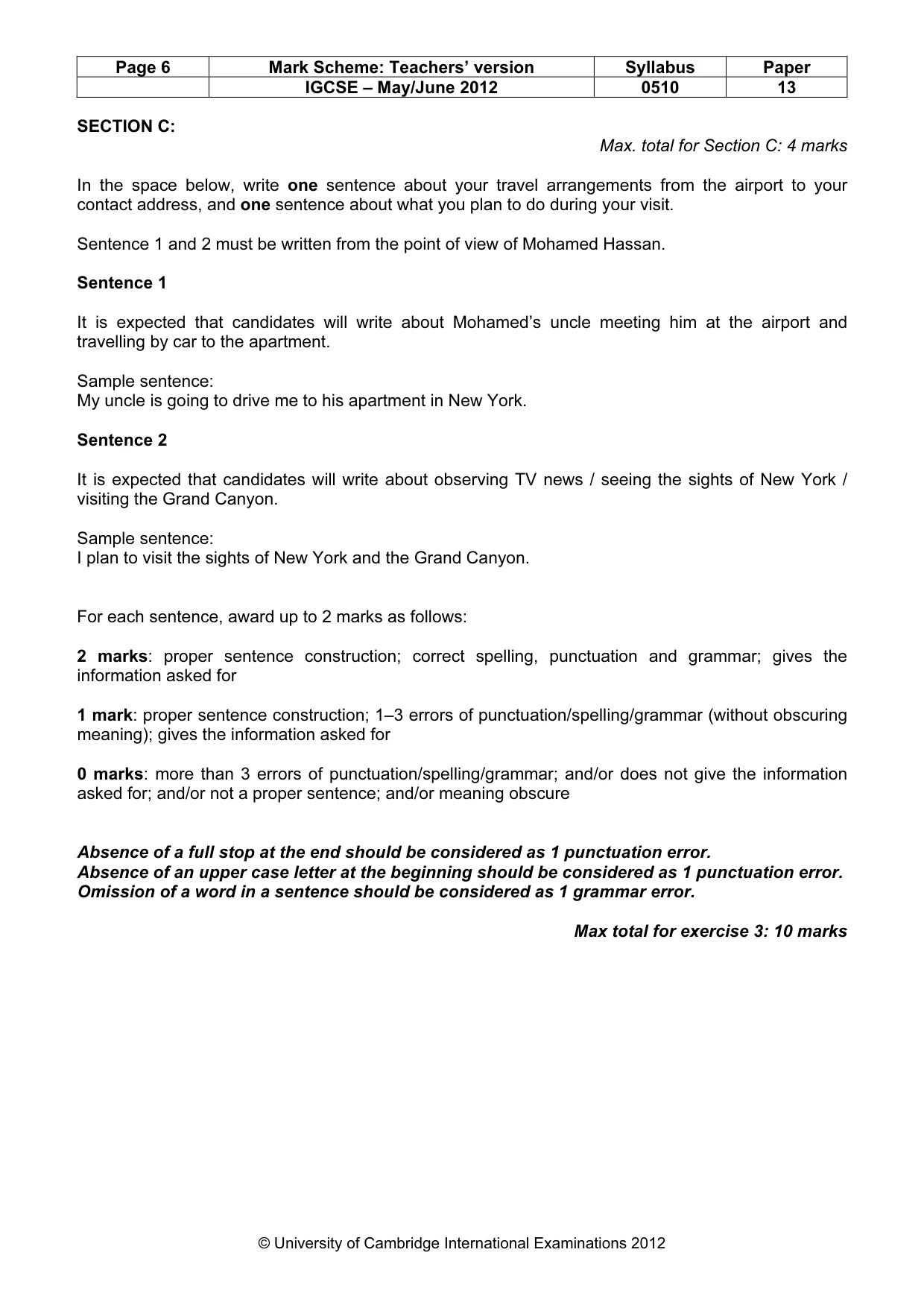 Mark scheme, page 6 of 9