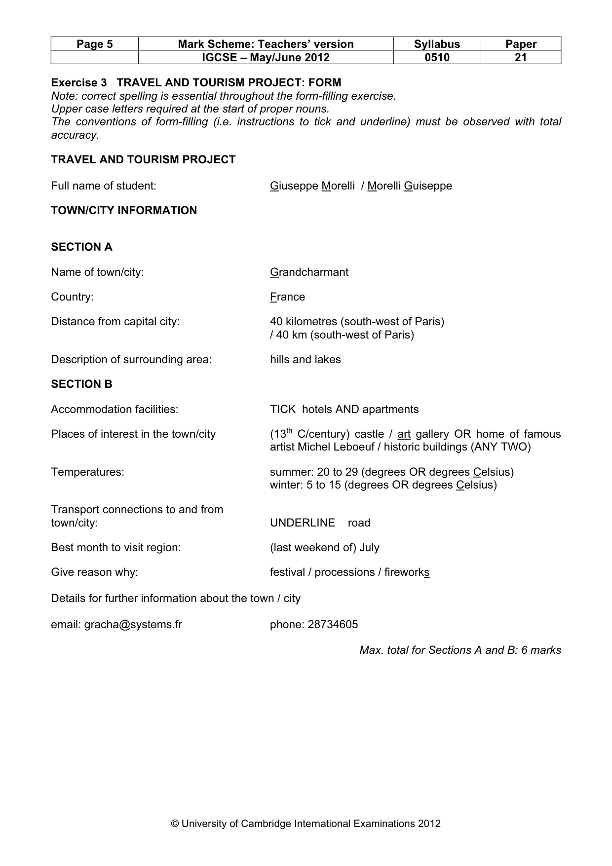 Mark scheme, page 5 of 11