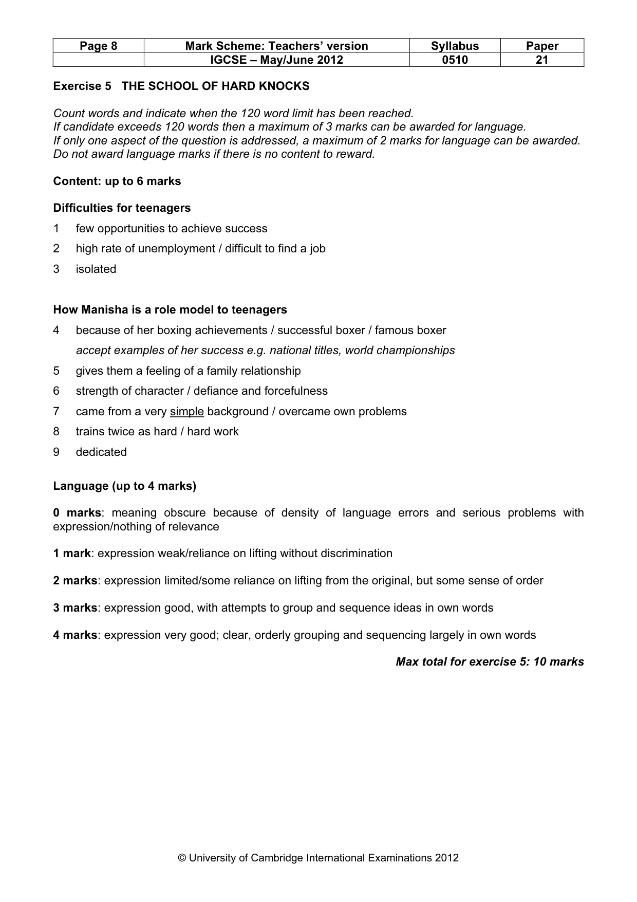 Mark scheme, page 8 of 11
