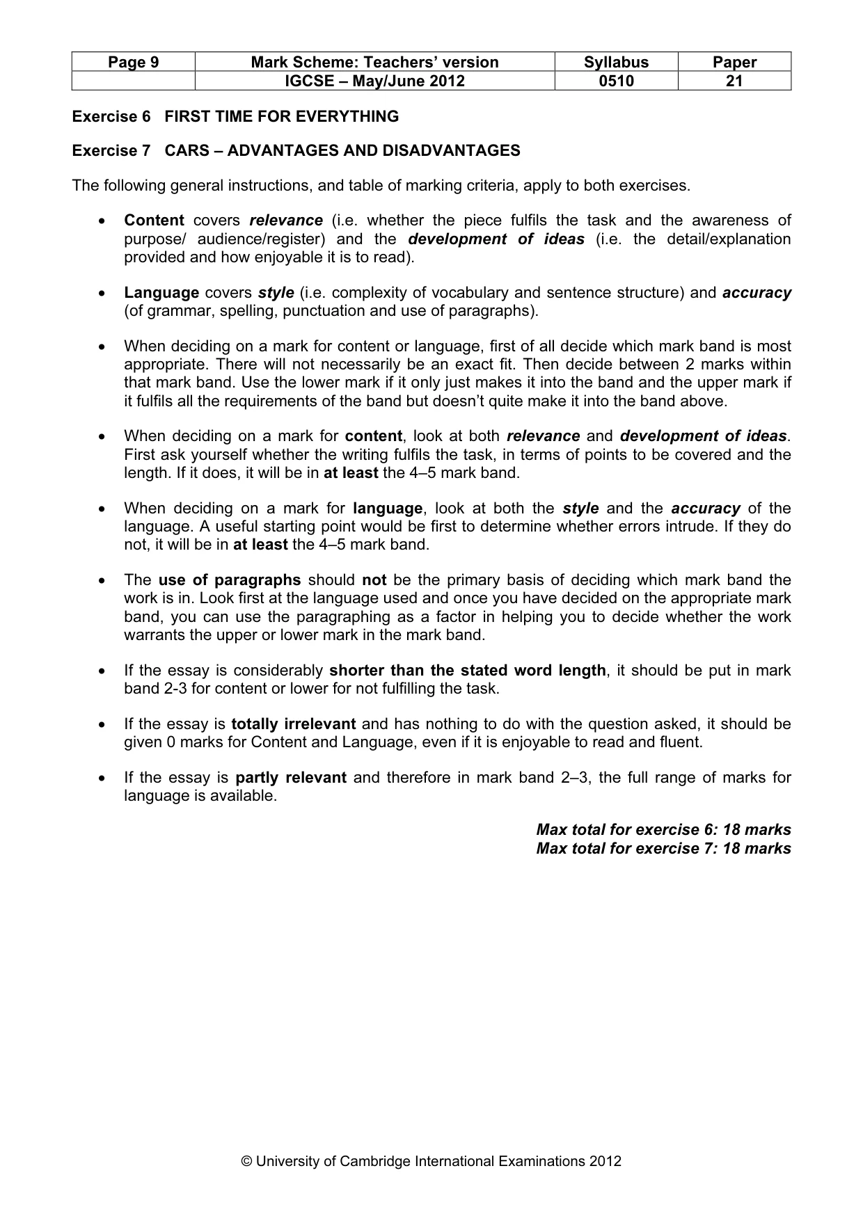 Mark scheme, page 9 of 11
