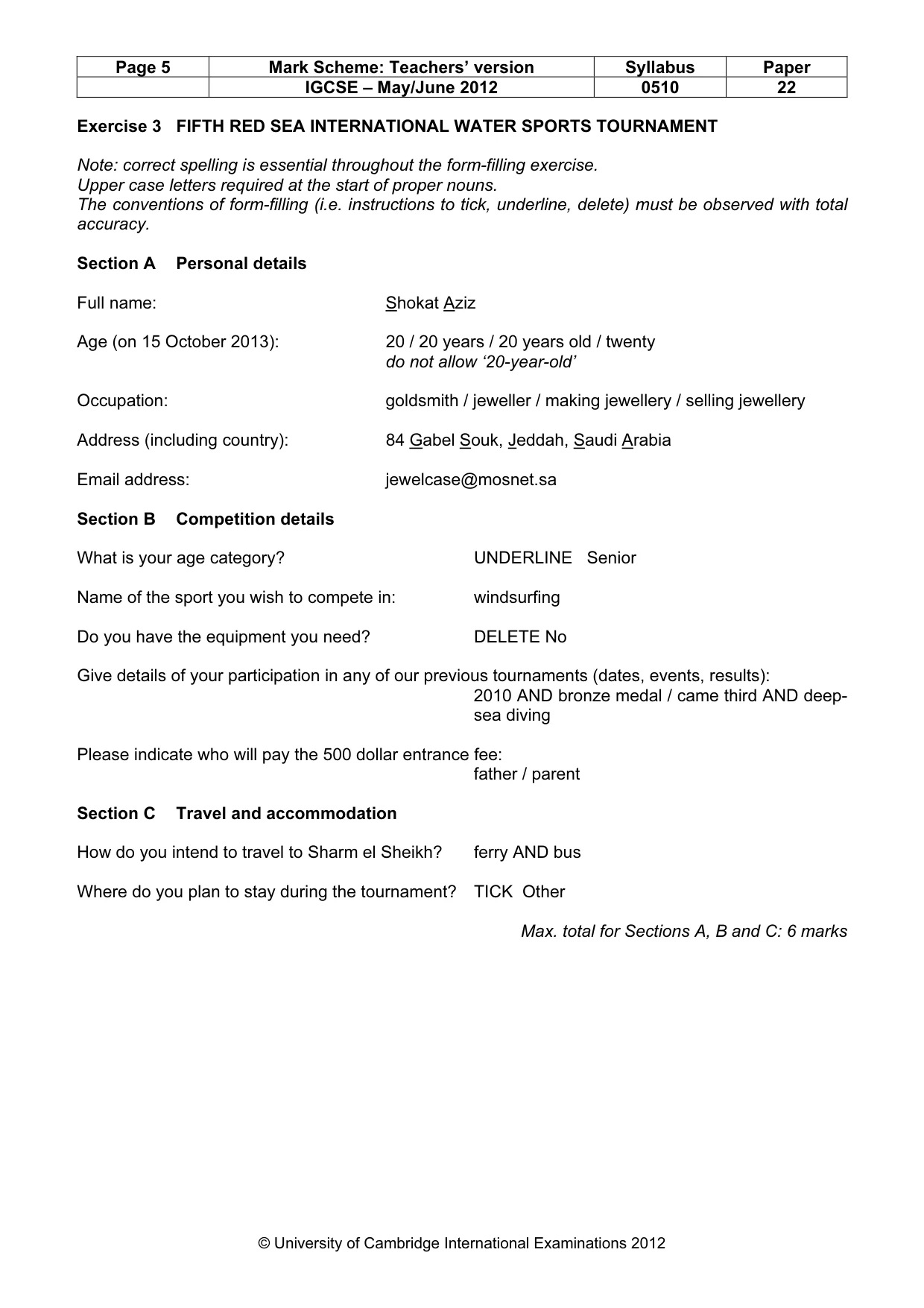 Mark scheme, page 5 of 11