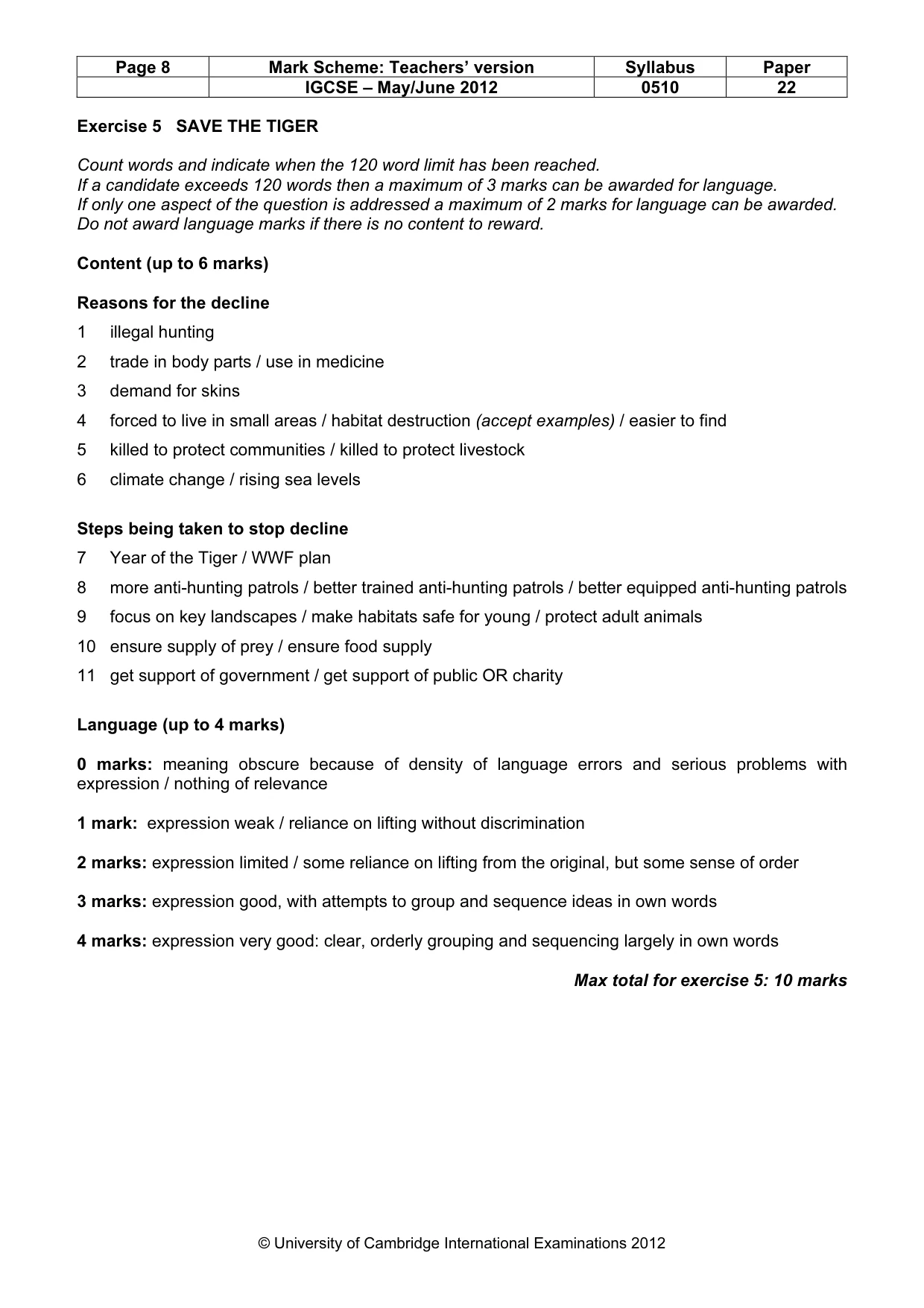 Mark scheme, page 8 of 11