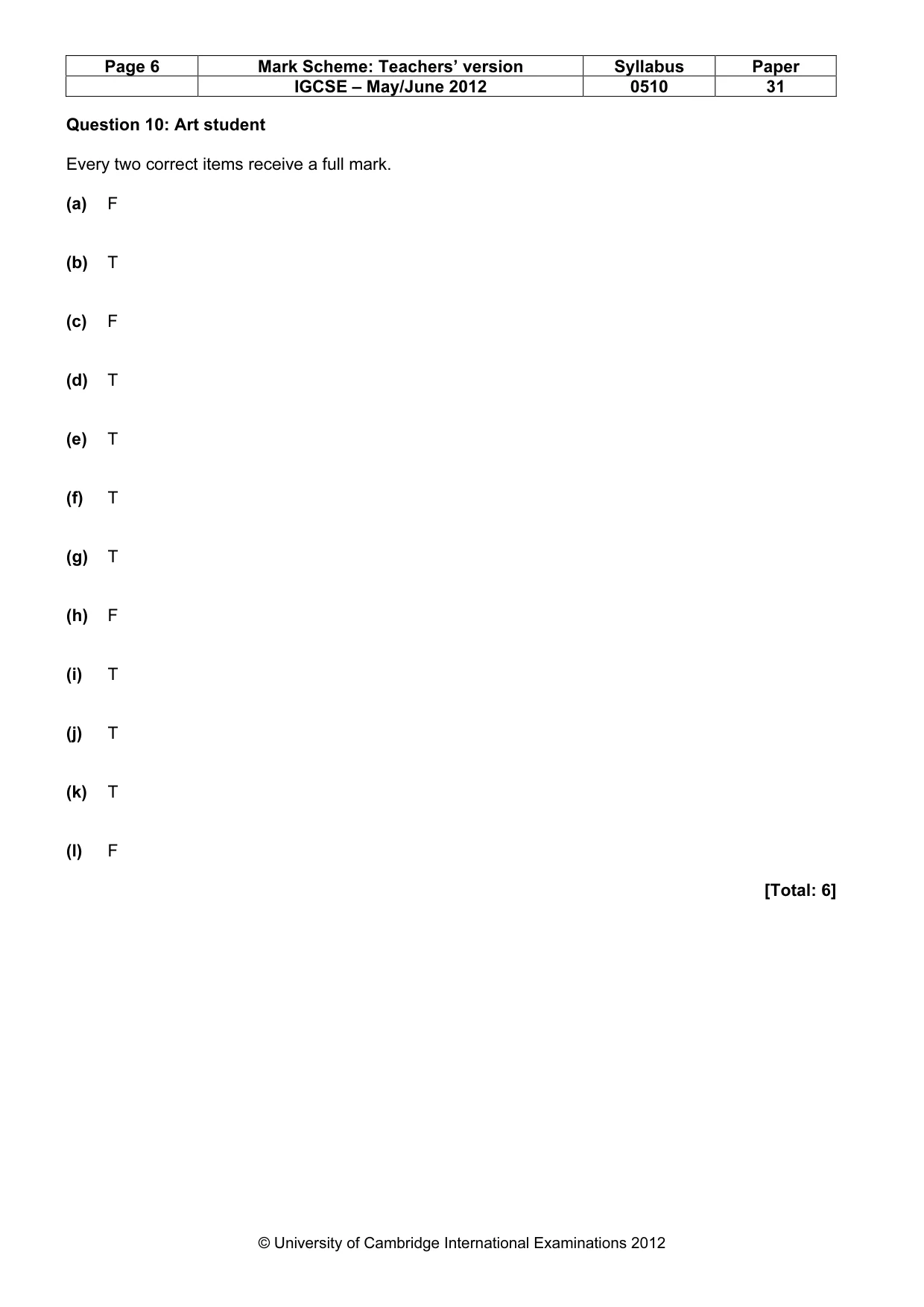 Mark scheme, page 6 of 14