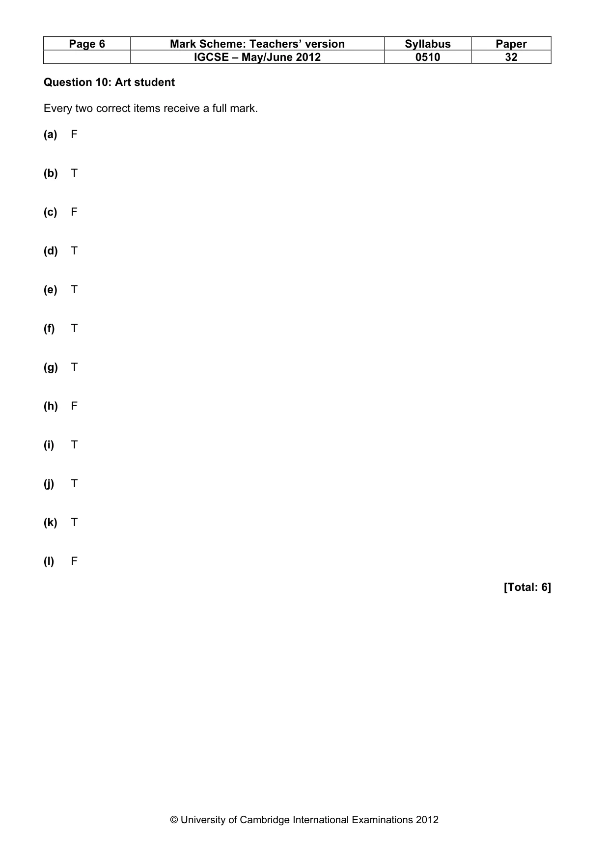 Mark scheme, page 6 of 14