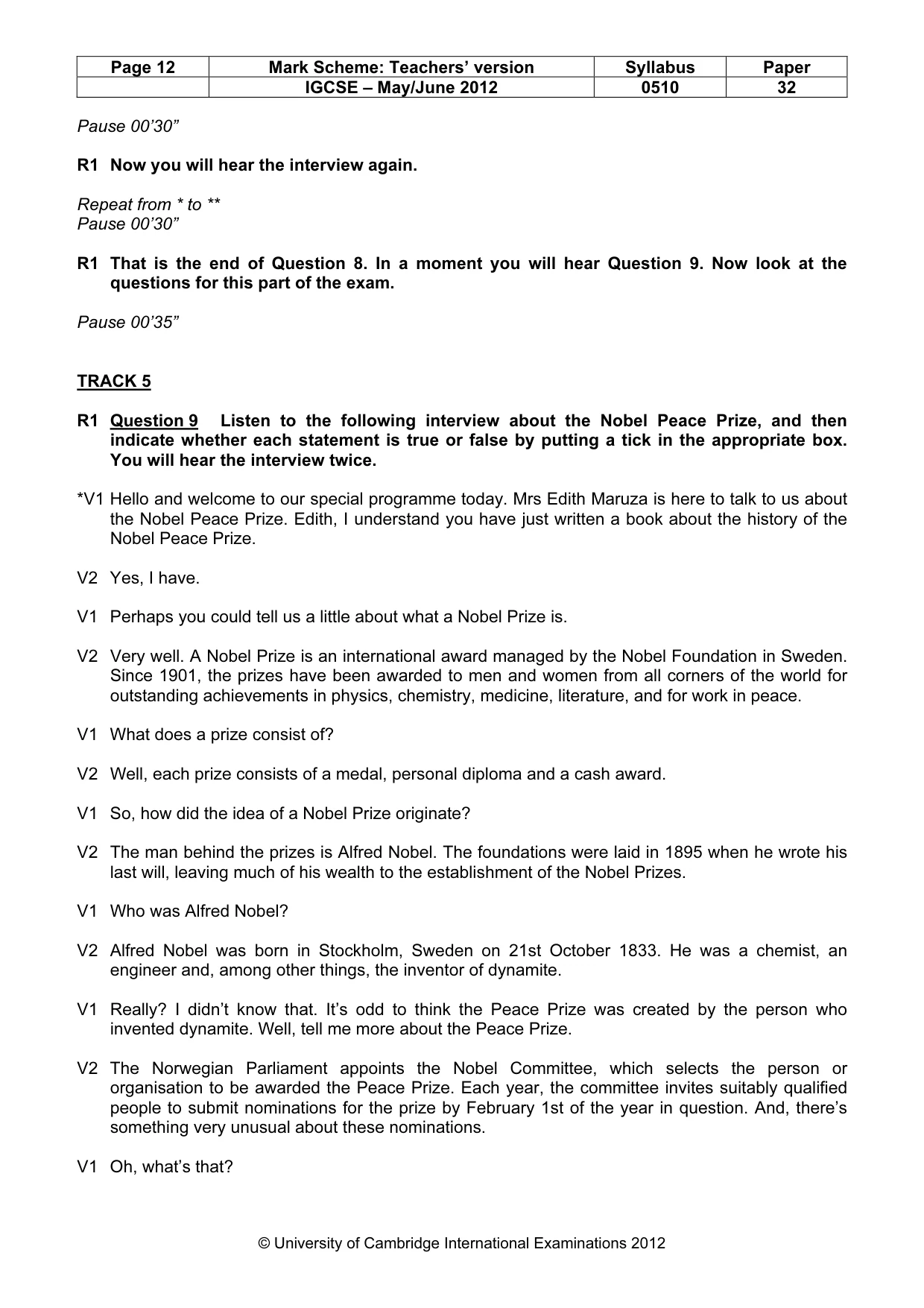 Mark scheme, page 12 of 14