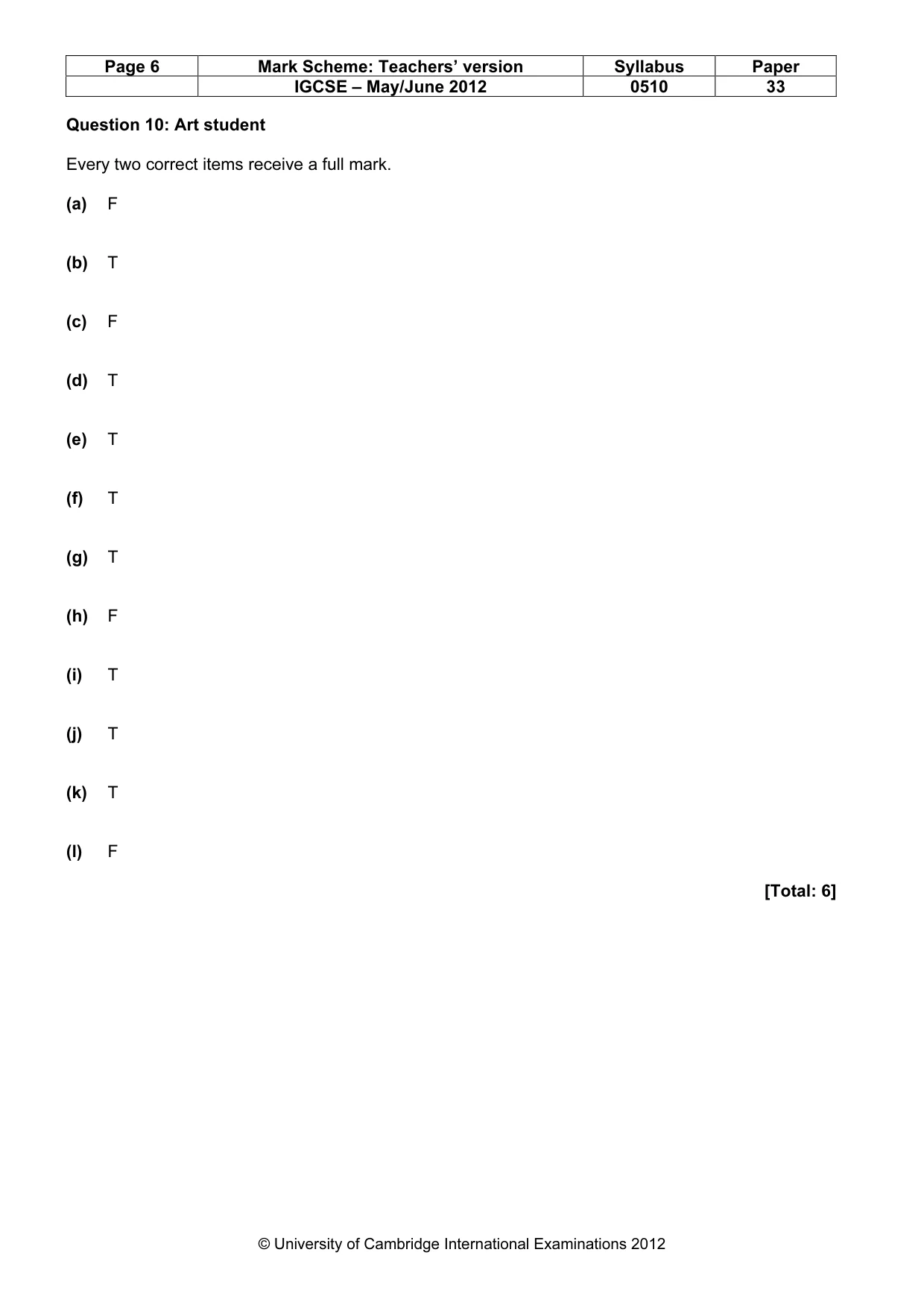 Mark scheme, page 6 of 14