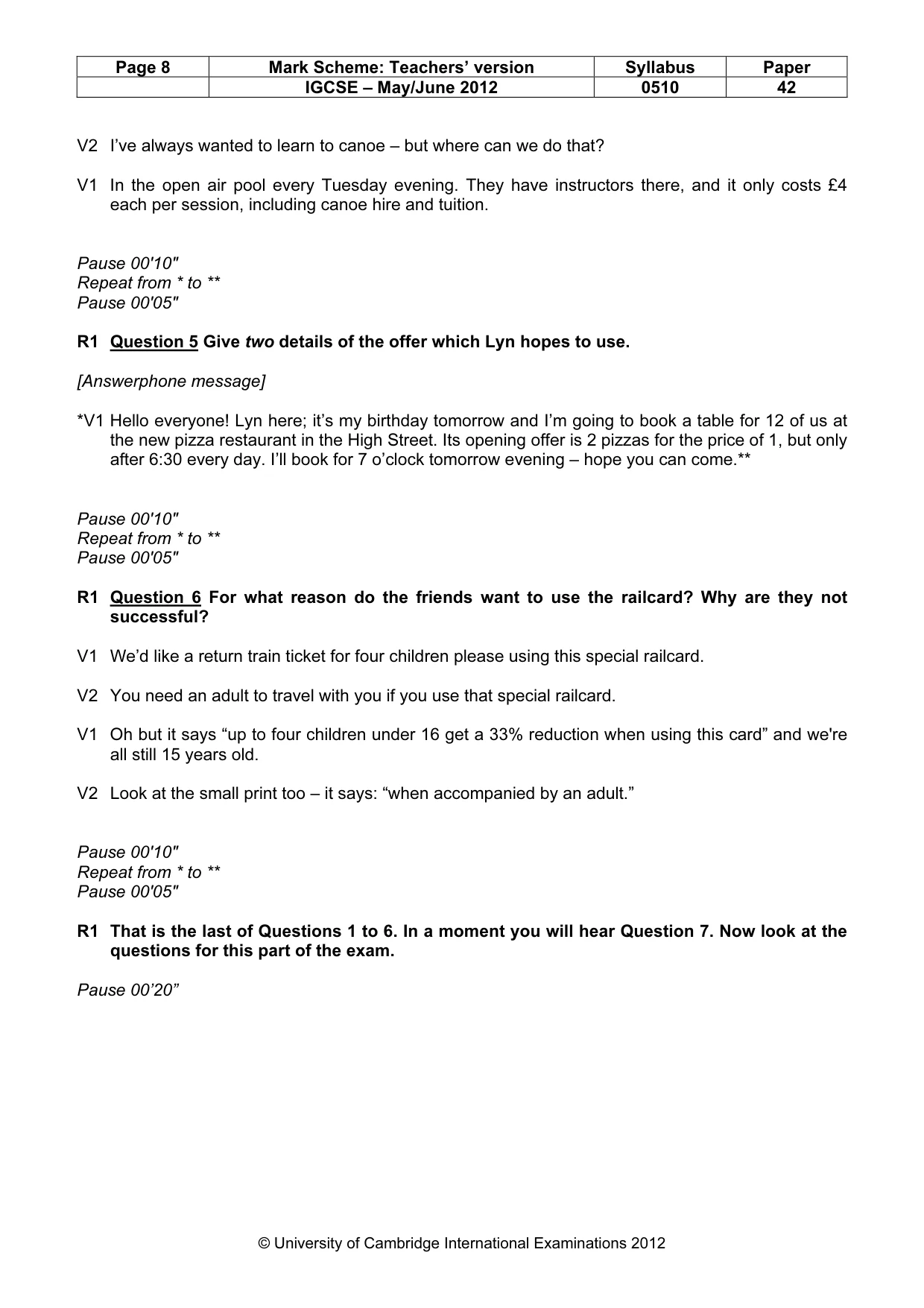 Mark scheme, page 8 of 14