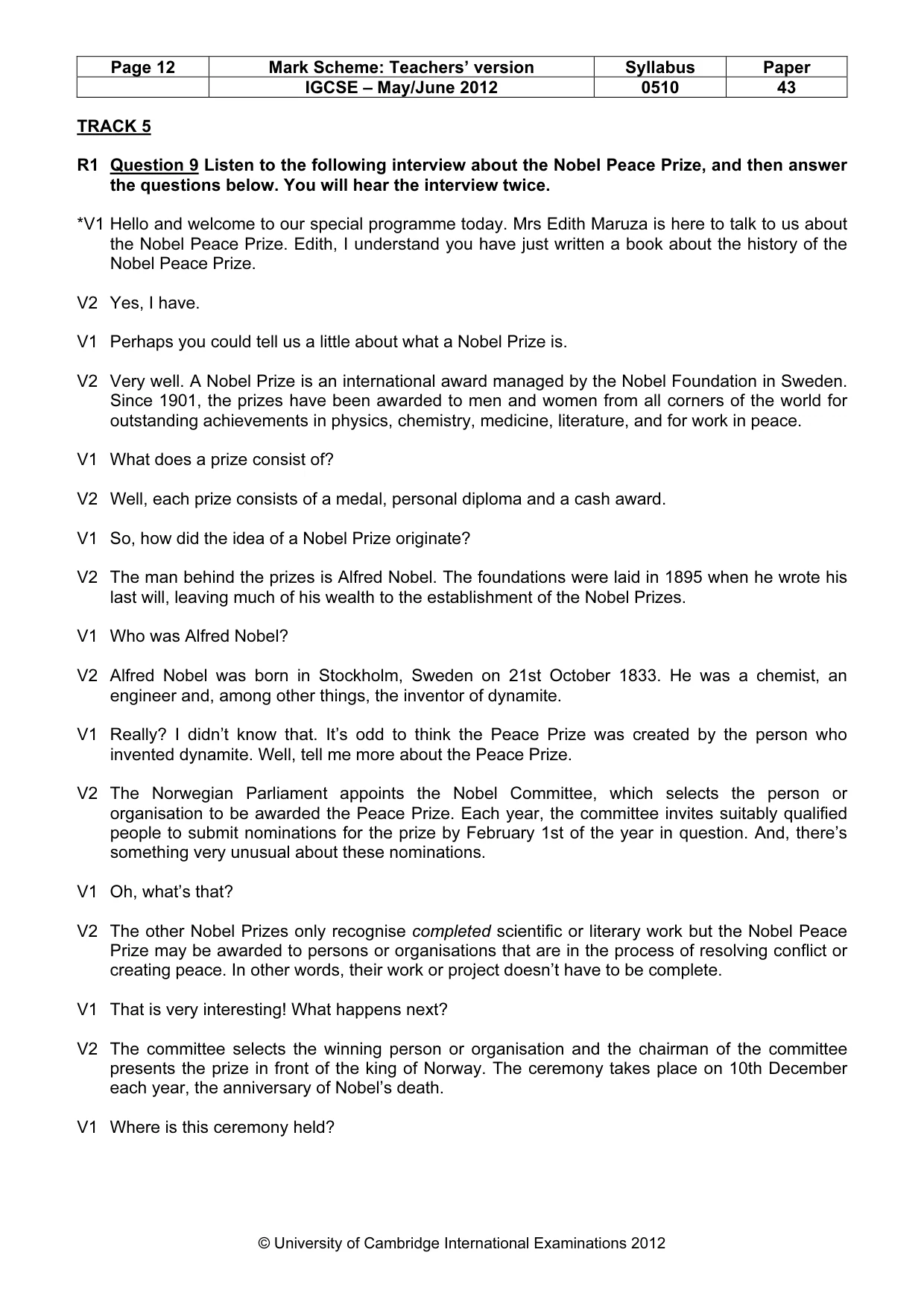 Mark scheme, page 12 of 14