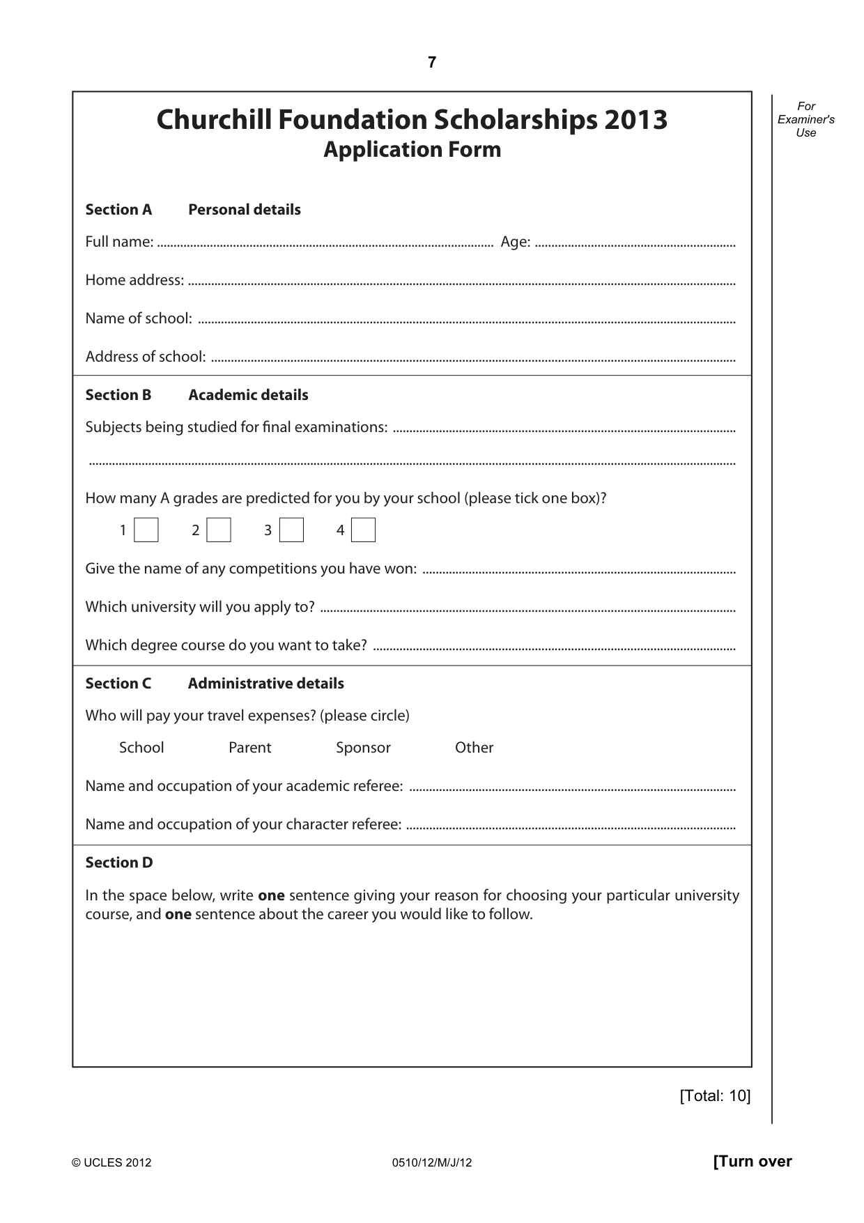 Cambridge IGCSE English - Second Language (oral endorsement) 0510 2012 May/June Paper 1 · Variant 2 question paper, page 7 of 16
