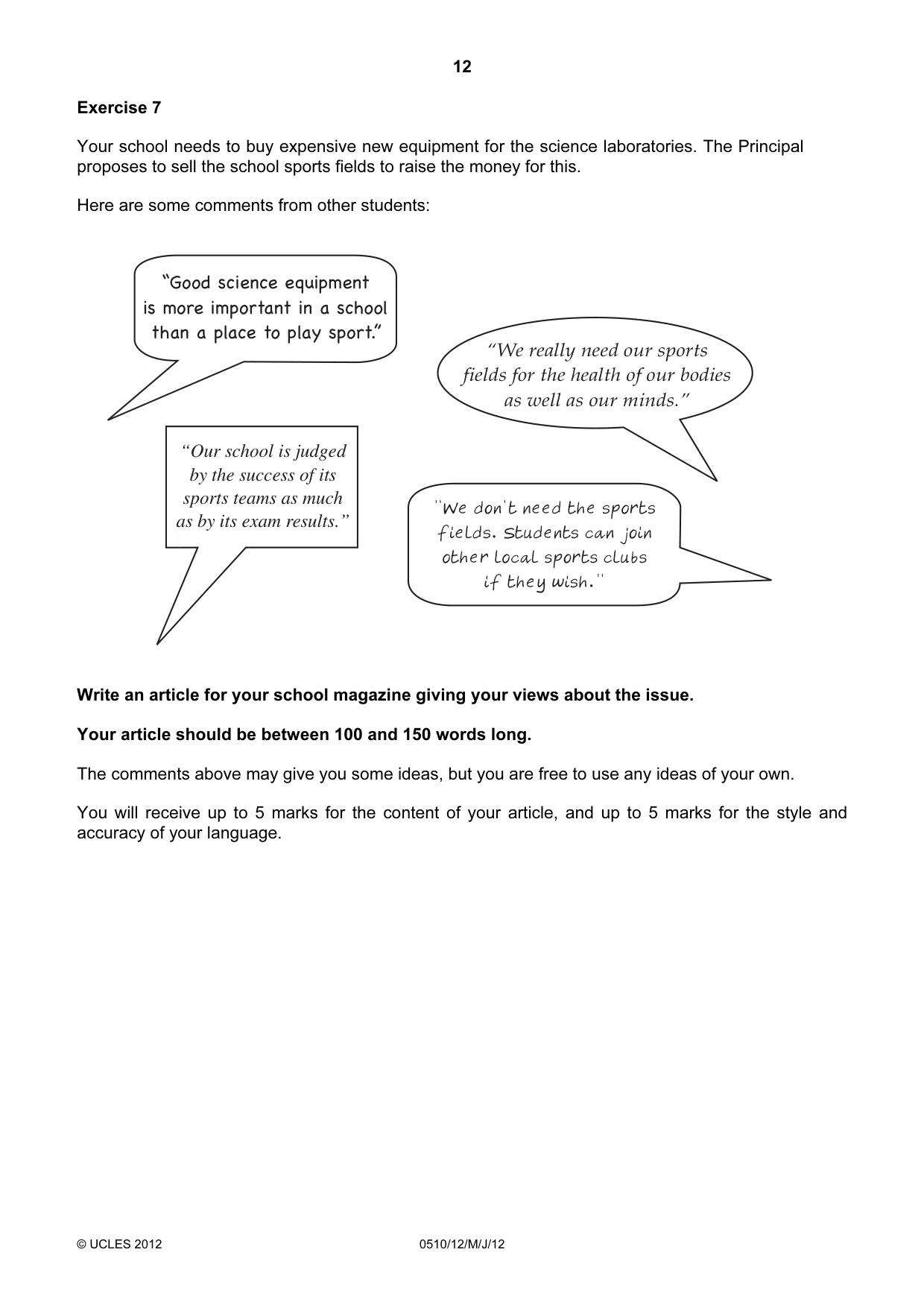 Cambridge IGCSE English - Second Language (oral endorsement) 0510 2012 May/June Paper 1 · Variant 2 question paper, page 12 of 16