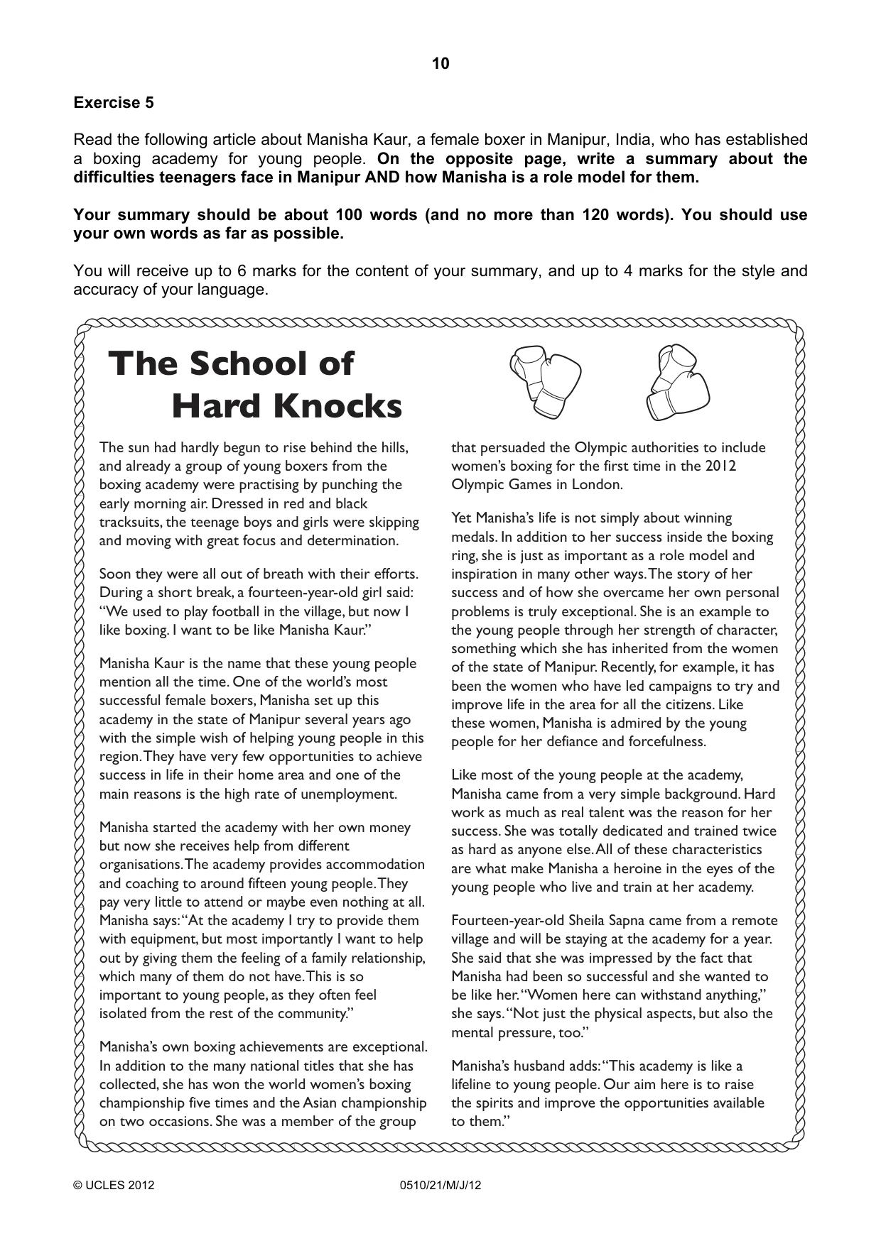 Cambridge IGCSE English - Second Language (oral endorsement) 0510 2012 May/June Paper 2 · Variant 1 question paper, page 10 of 16