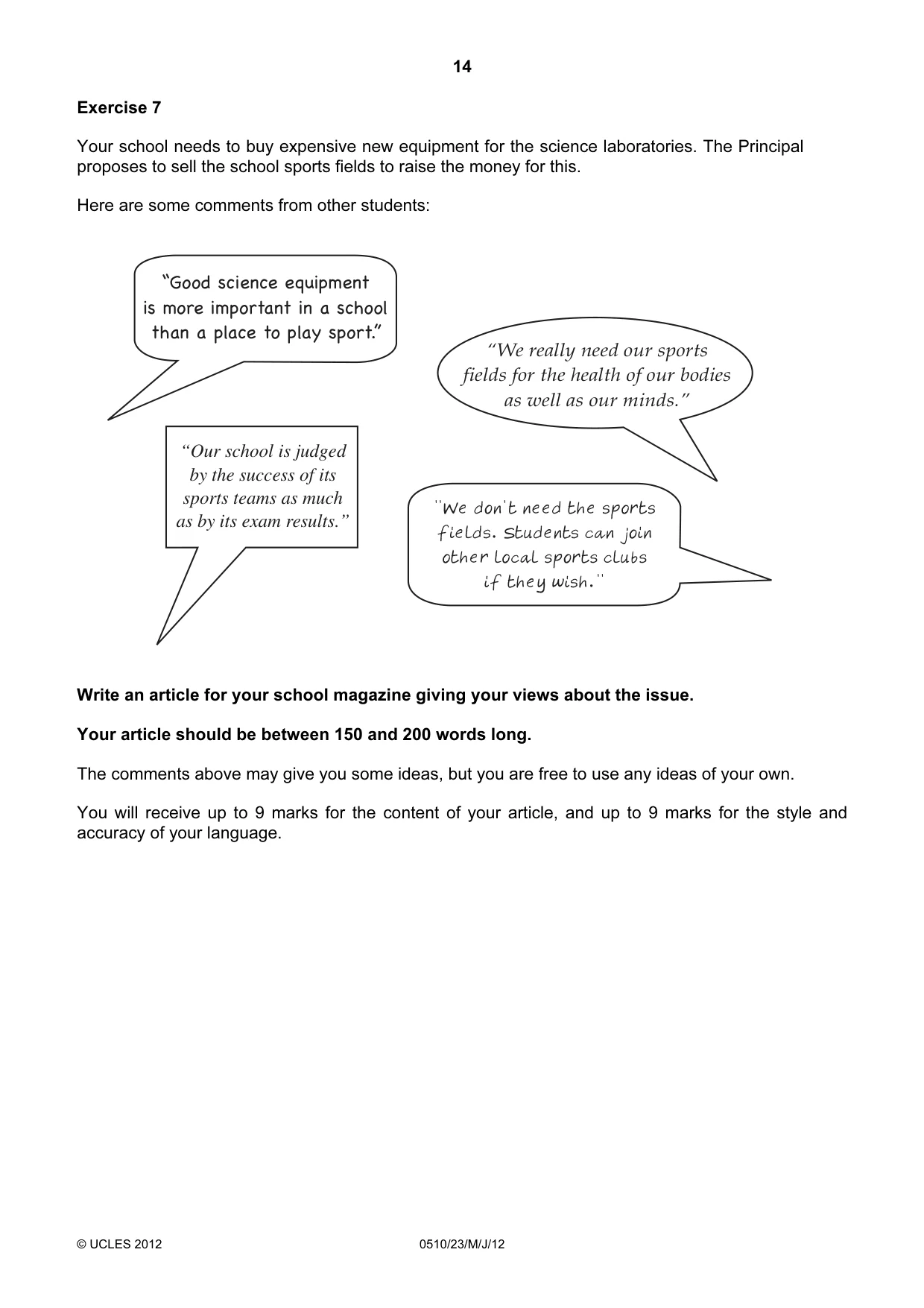 Cambridge IGCSE English - Second Language (oral endorsement) 0510 2012 May/June Paper 2 · Variant 3 question paper, page 14 of 16