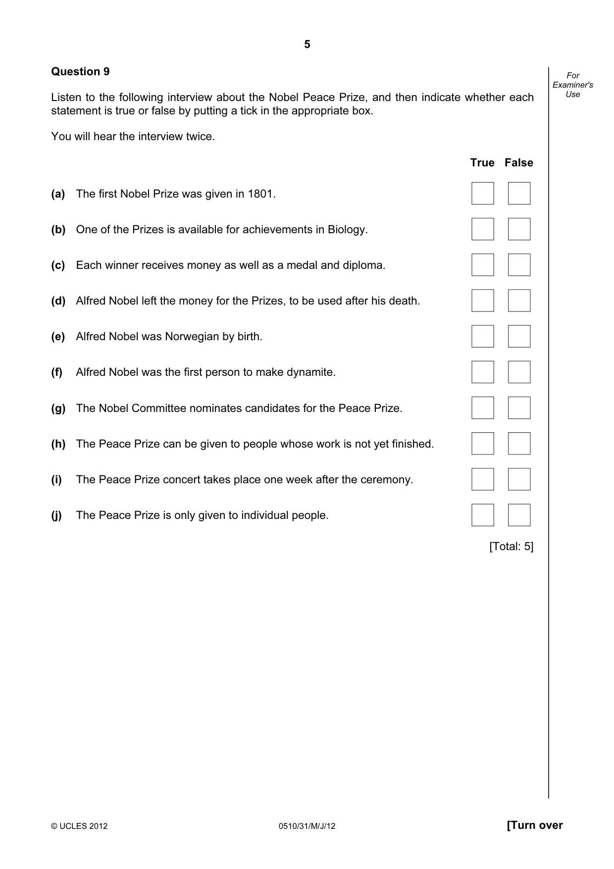 Cambridge IGCSE English - Second Language (oral endorsement) 0510 2012 May/June Paper 3 · Variant 1 question paper, page 5 of 8