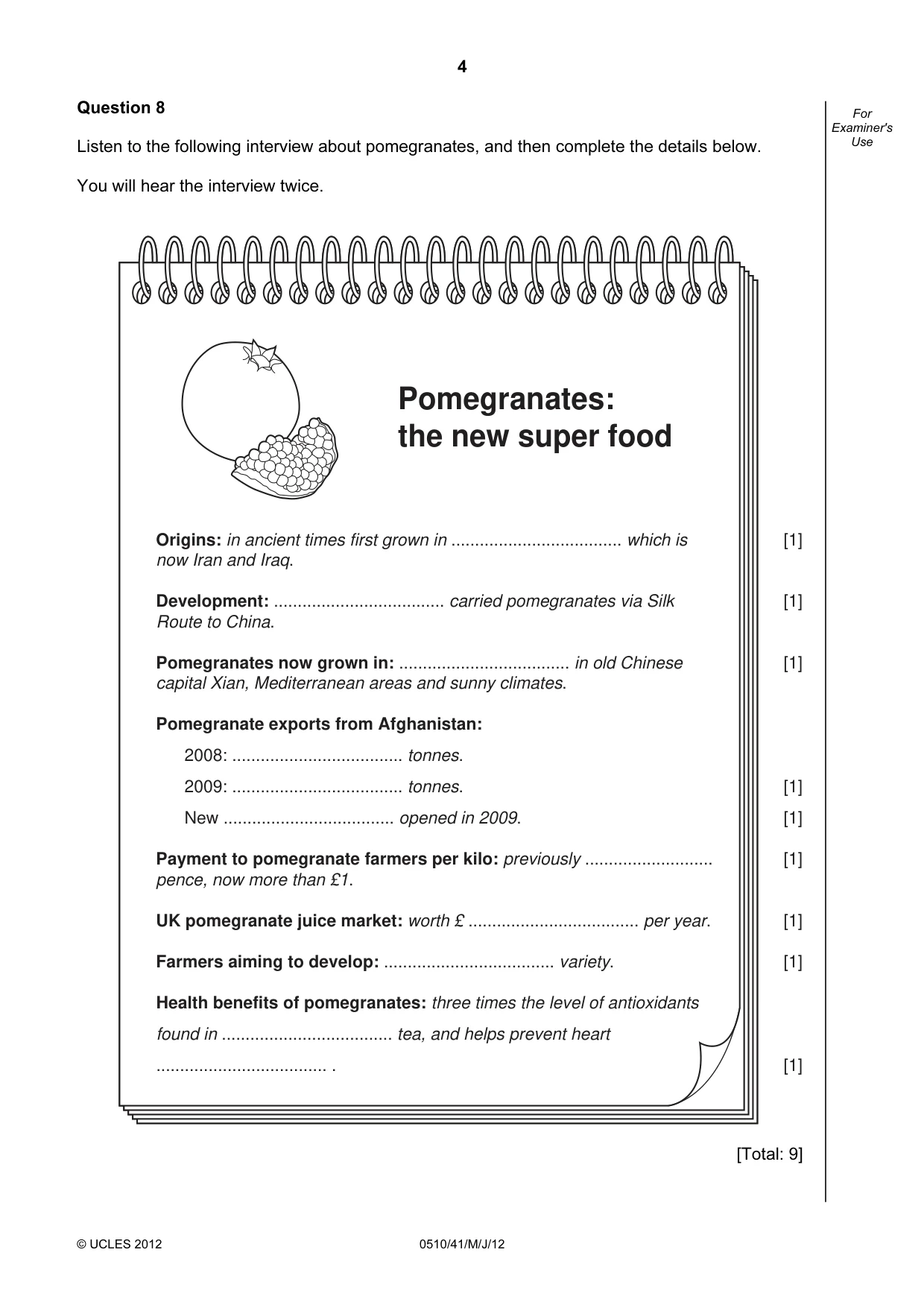 Cambridge IGCSE English - Second Language (oral endorsement) 0510 2012 May/June Paper 4 · Variant 1 question paper, page 4 of 8