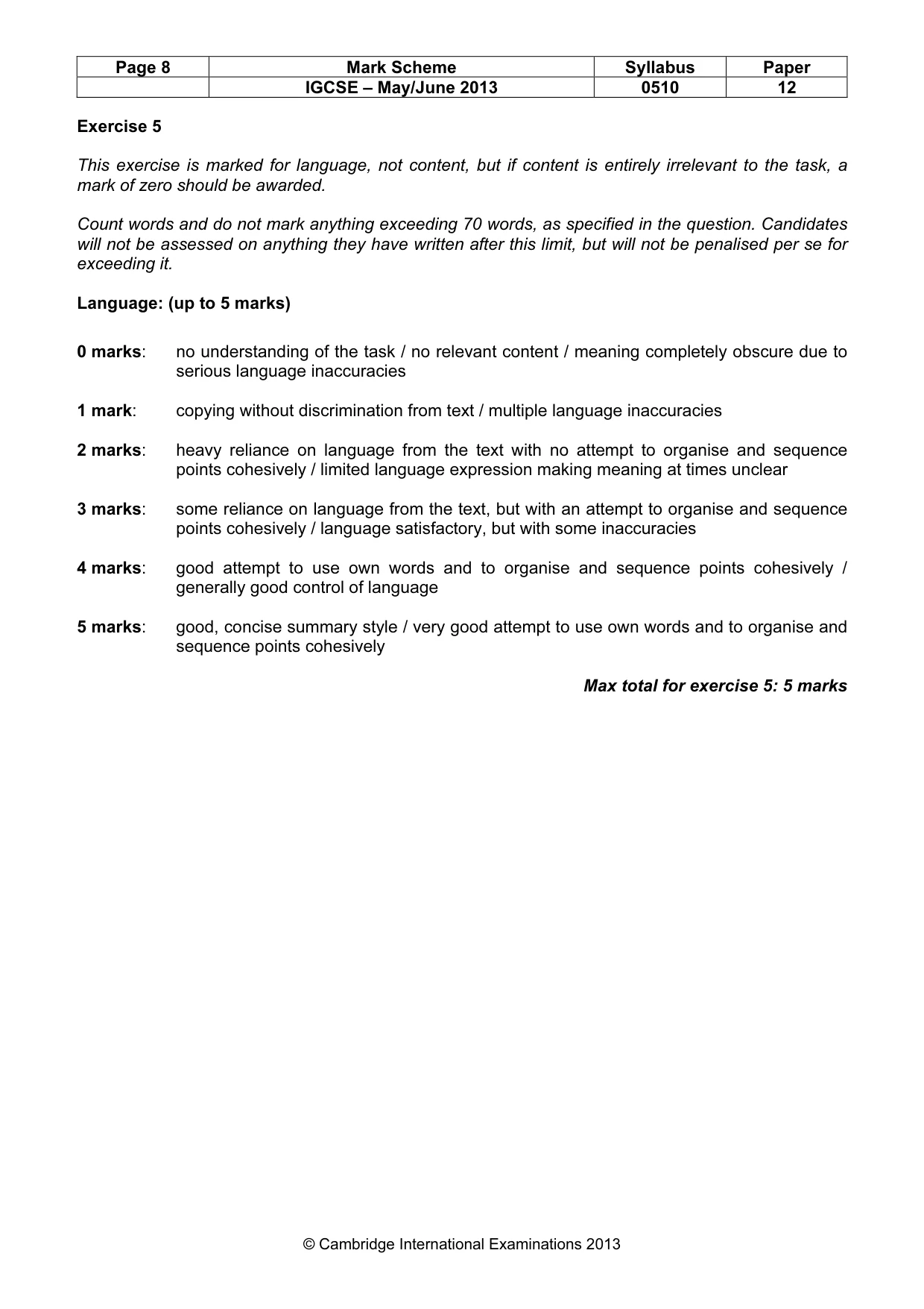Mark scheme, page 8 of 11