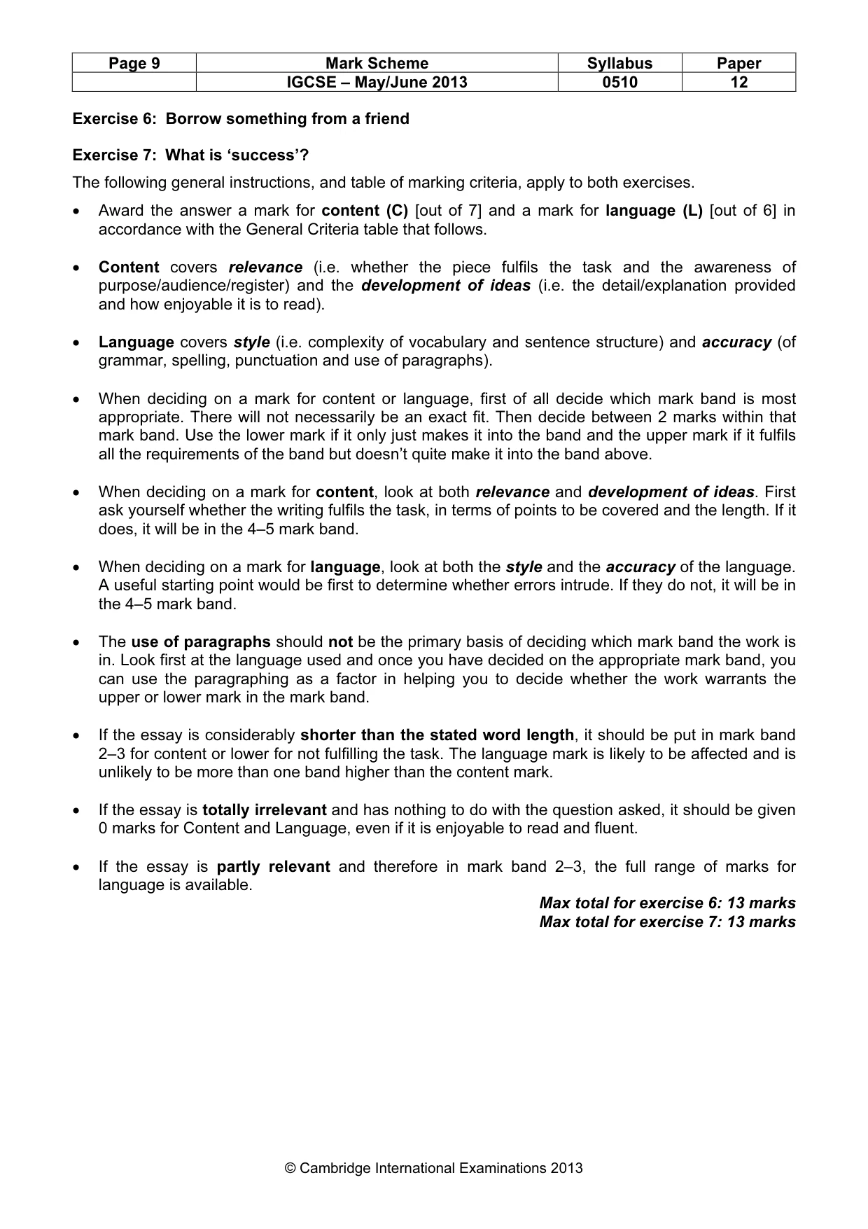 Mark scheme, page 9 of 11