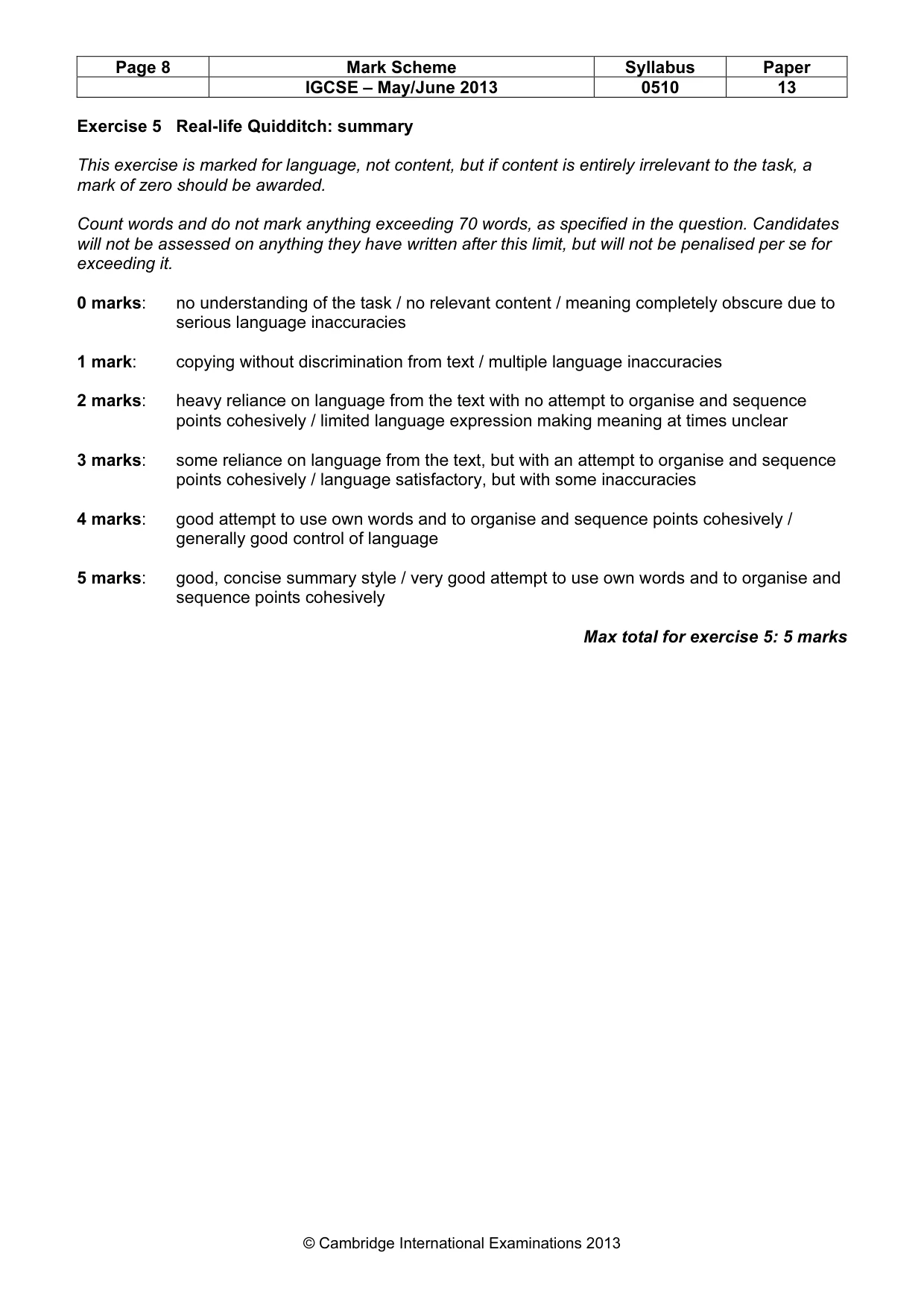 Mark scheme, page 8 of 11