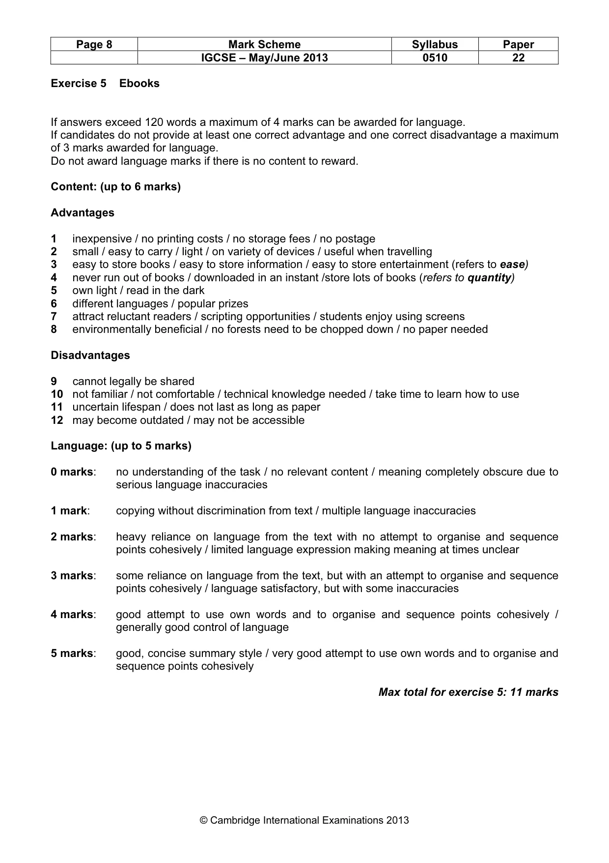 Mark scheme, page 8 of 12