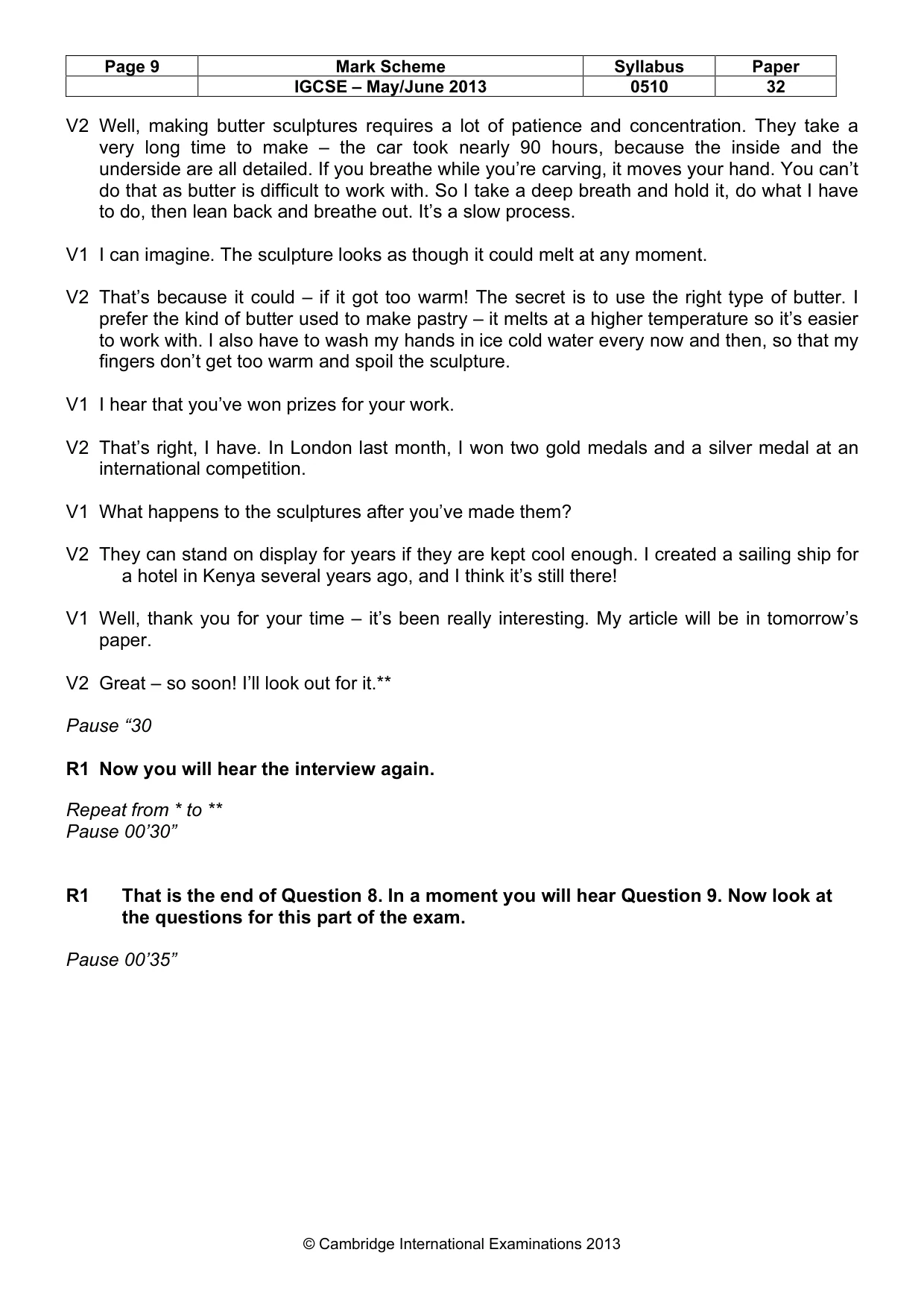 Mark scheme, page 9 of 13